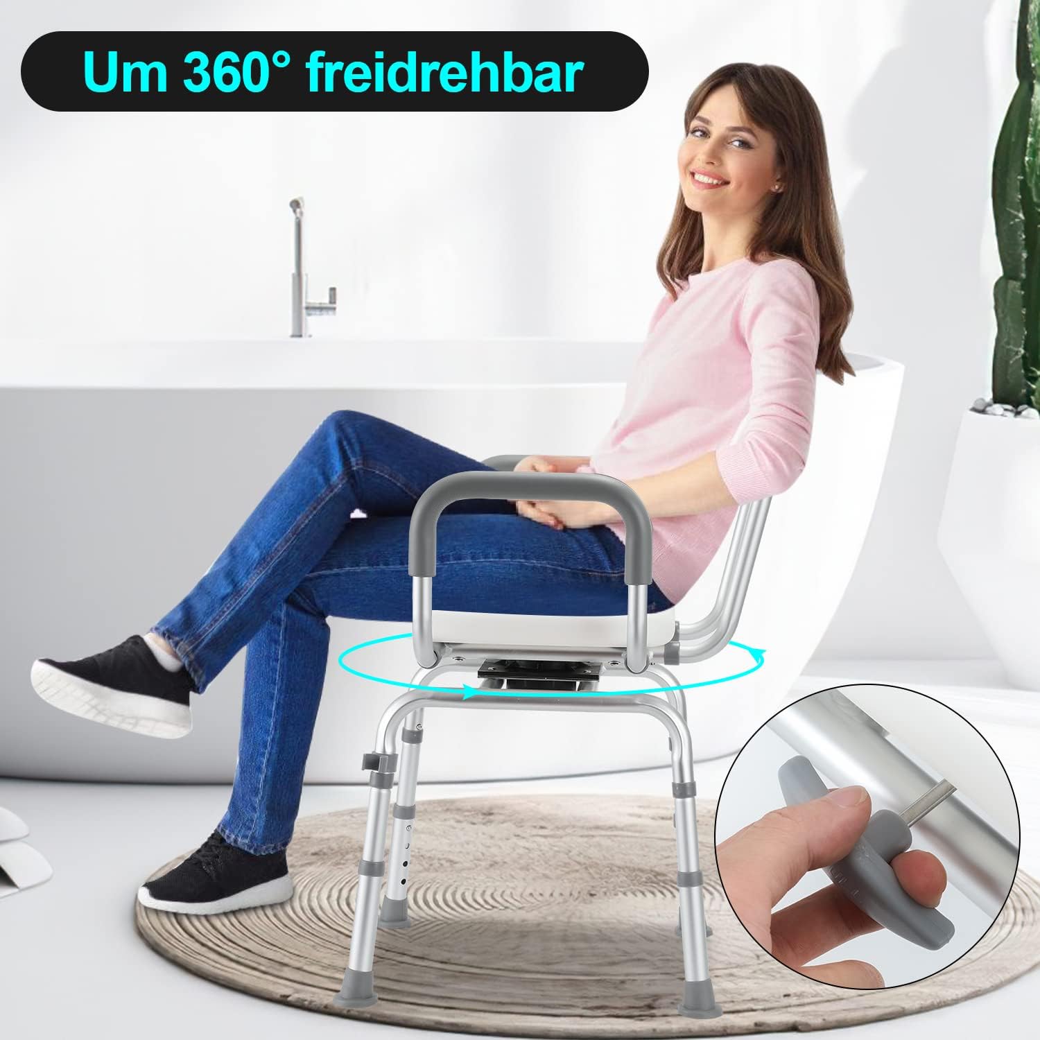 Thumbnail 2 de Sonnewelt sgabello da doccia girevole a 360° con schienale, bracciolo e altezza regolabile 40–48 cm