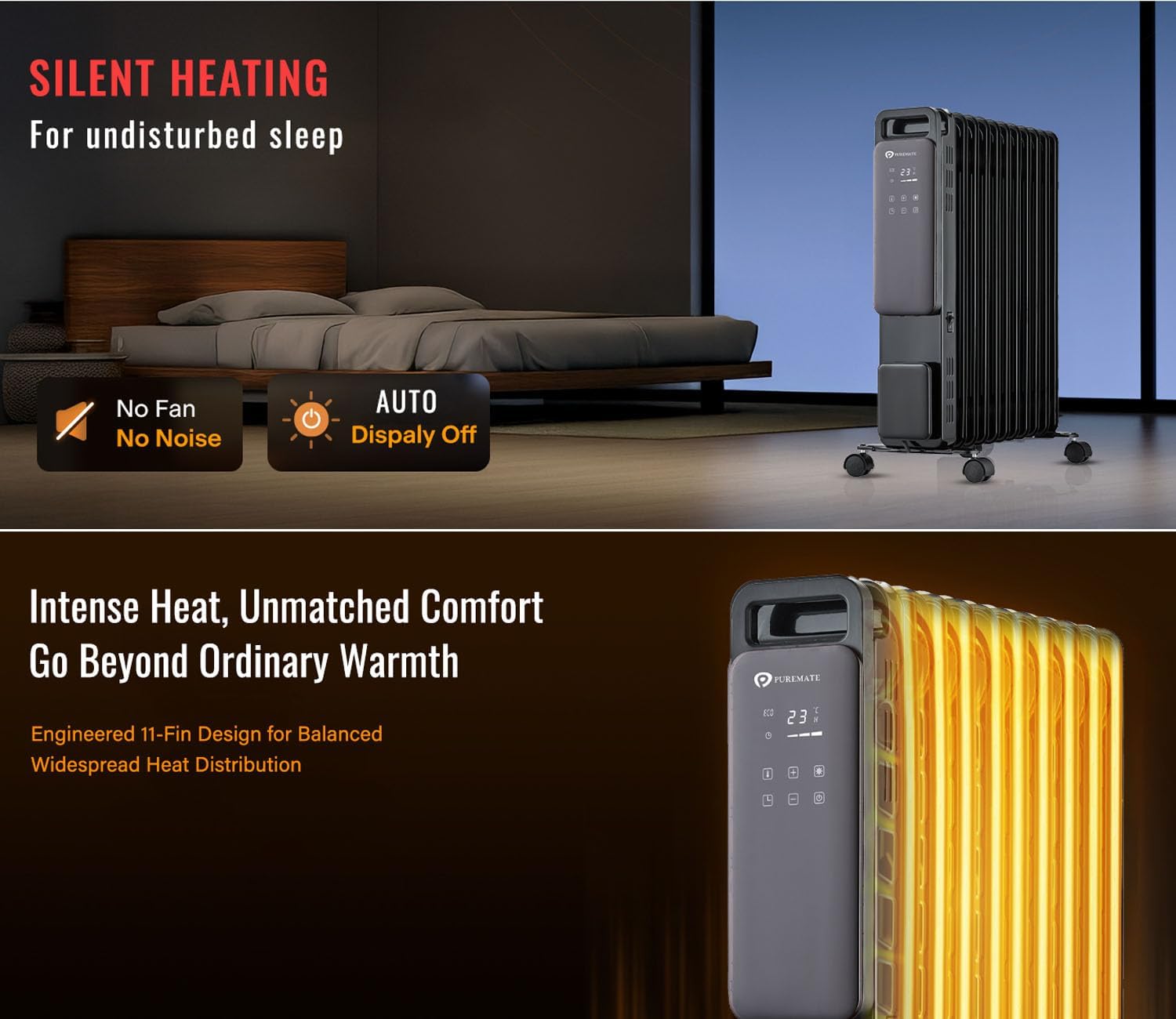 Detalle de PureMate 2500W oil-filled radiator with timer