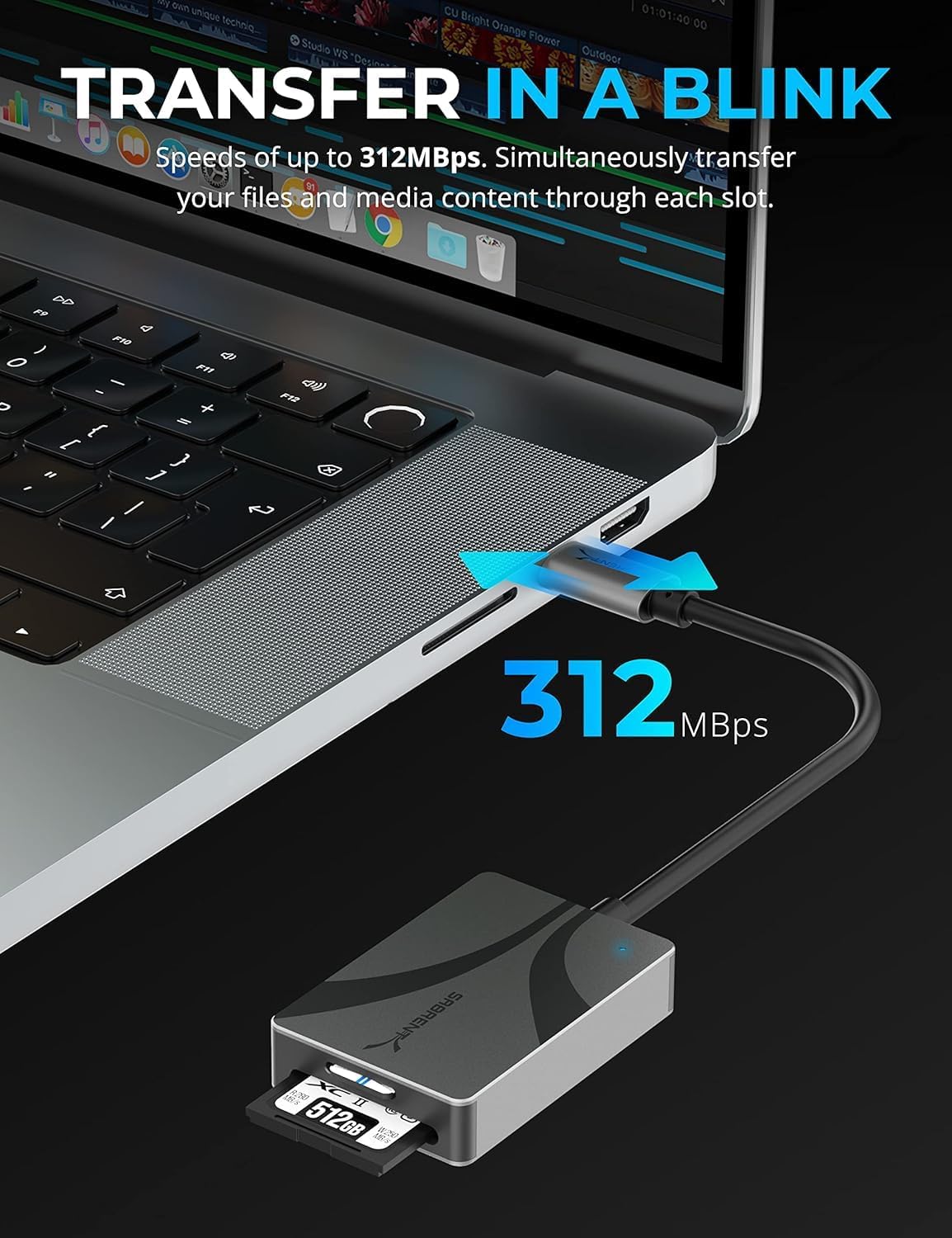 Detalle 2 de SABRENT CR-CSDM UHS-II SD card reader 312MB/s