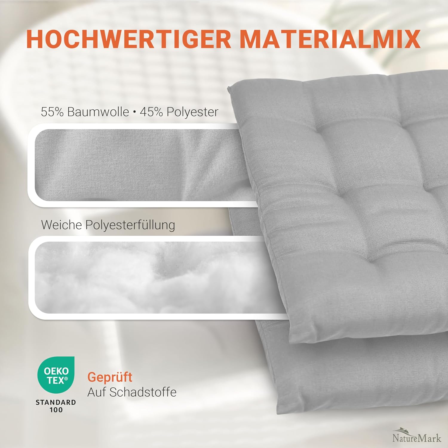 Thumbnail 5 de NatureMark 4er Set Stuhlkissen 40x40 cm – Gefüllte Sitzkissen für Indoor & Outdoor in Silber Grau