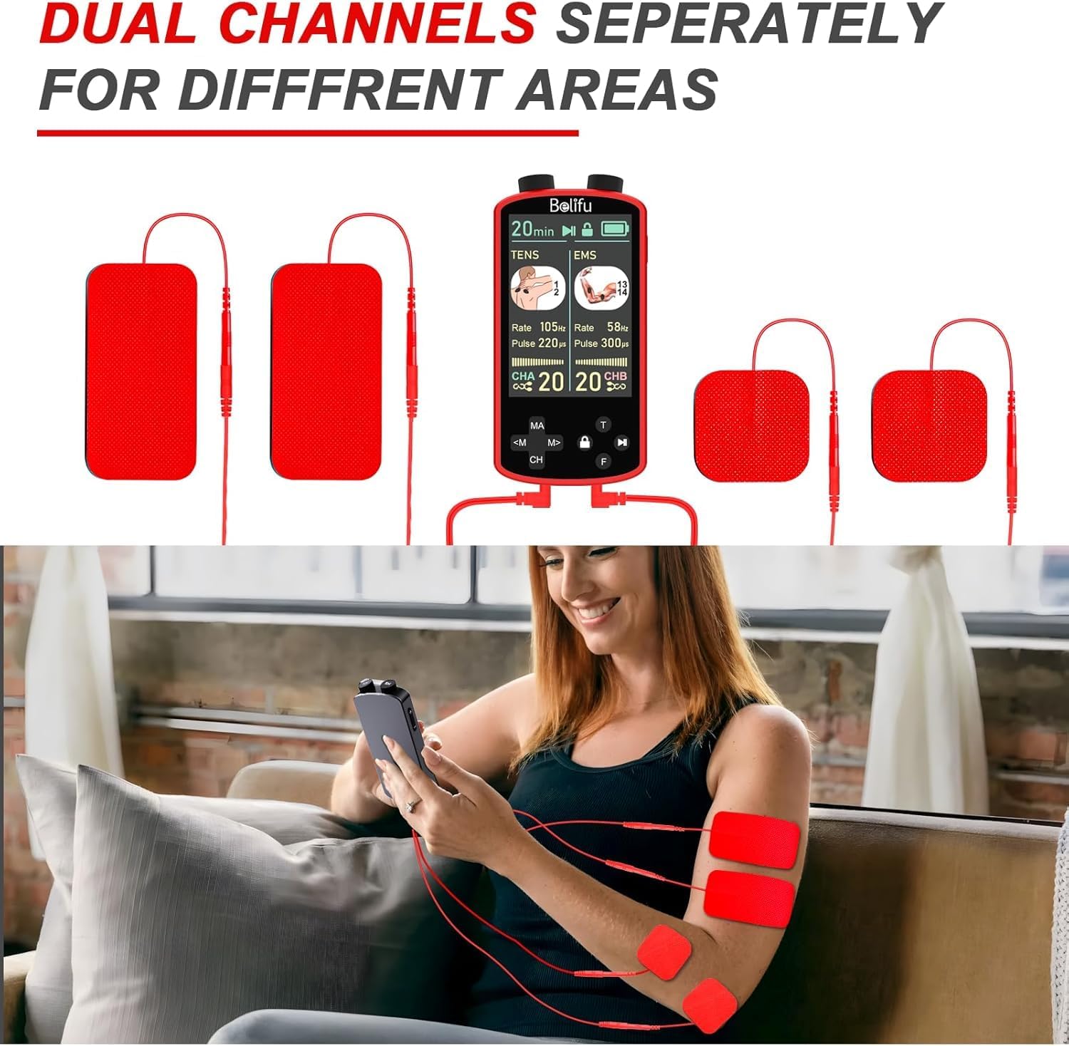 Detalle 2 de Belifu TENS EMS Unit with 3.8-Inch Color Display