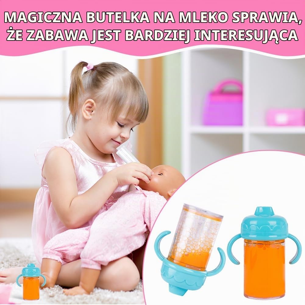 Detalle de Aolso Magic Baby – magiczne butelki dla lalek, zestaw 2 szt., różowo-niebieskie