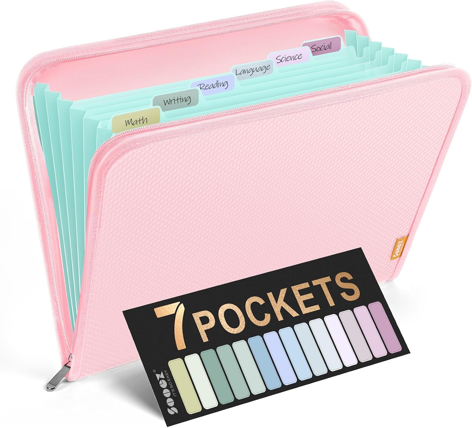 Detalle de Sooez 7-Pocket Accordion File Organizer, Zipper Closure, A4/Letter, Pink