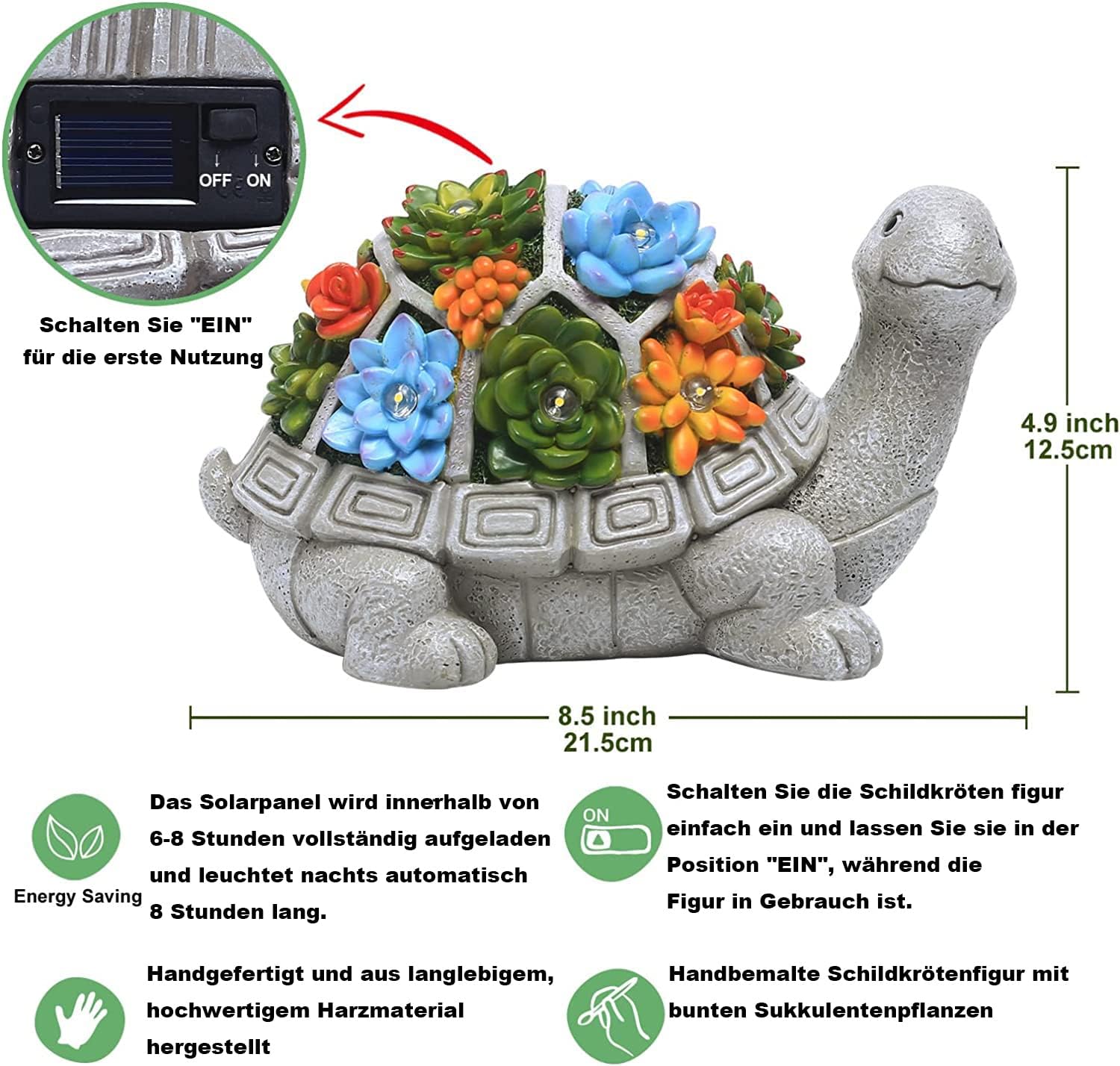 Thumbnail 2 de Yeomoo Figurine solaire de jardin tortue avec plantes succulentes et 7 lumières LED