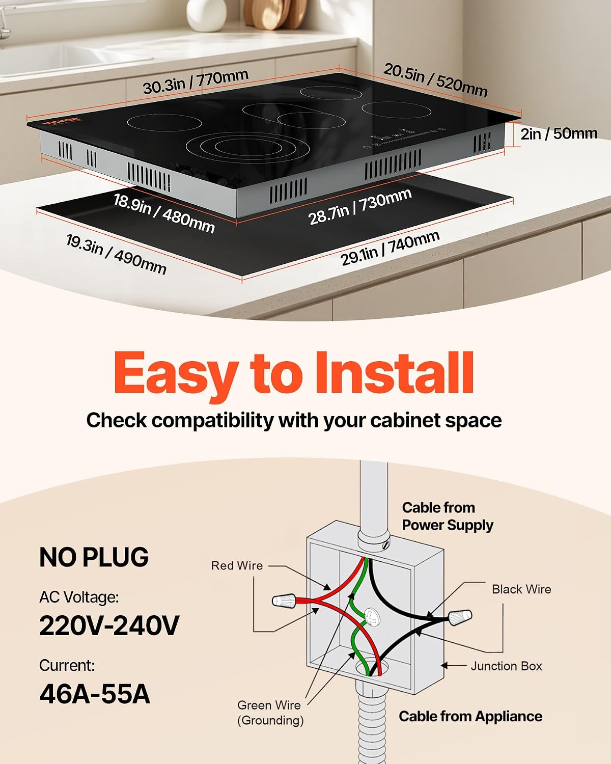 Detalle 2 de VEVOR Built-In Electric Cooktop, 30-Inch