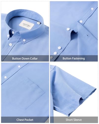 Thumbnail 4 de J.VER Mens Blue Short Sleeve Oxford Shirt – Regular Fit, Non-Iron, Button Down
