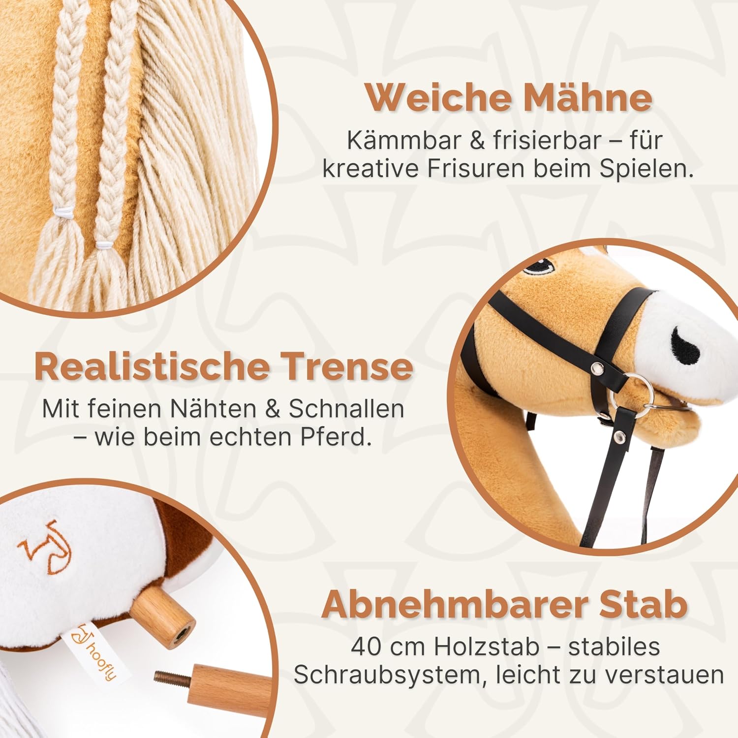 Thumbnail 2 de Hoofly® Hobby Horse Pferde – Großes Steckenpferd mit Trense, 40 cm Schraubstab & realistischer Ausführung