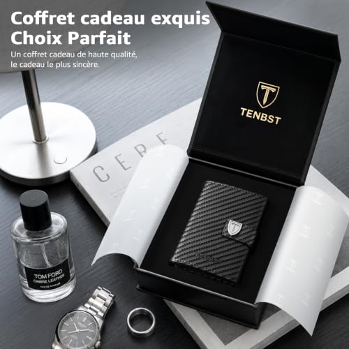 Detalle 2 de TENBST Portefeuille homme ultra-fin en microfibre, blocage RFID, noir et orange