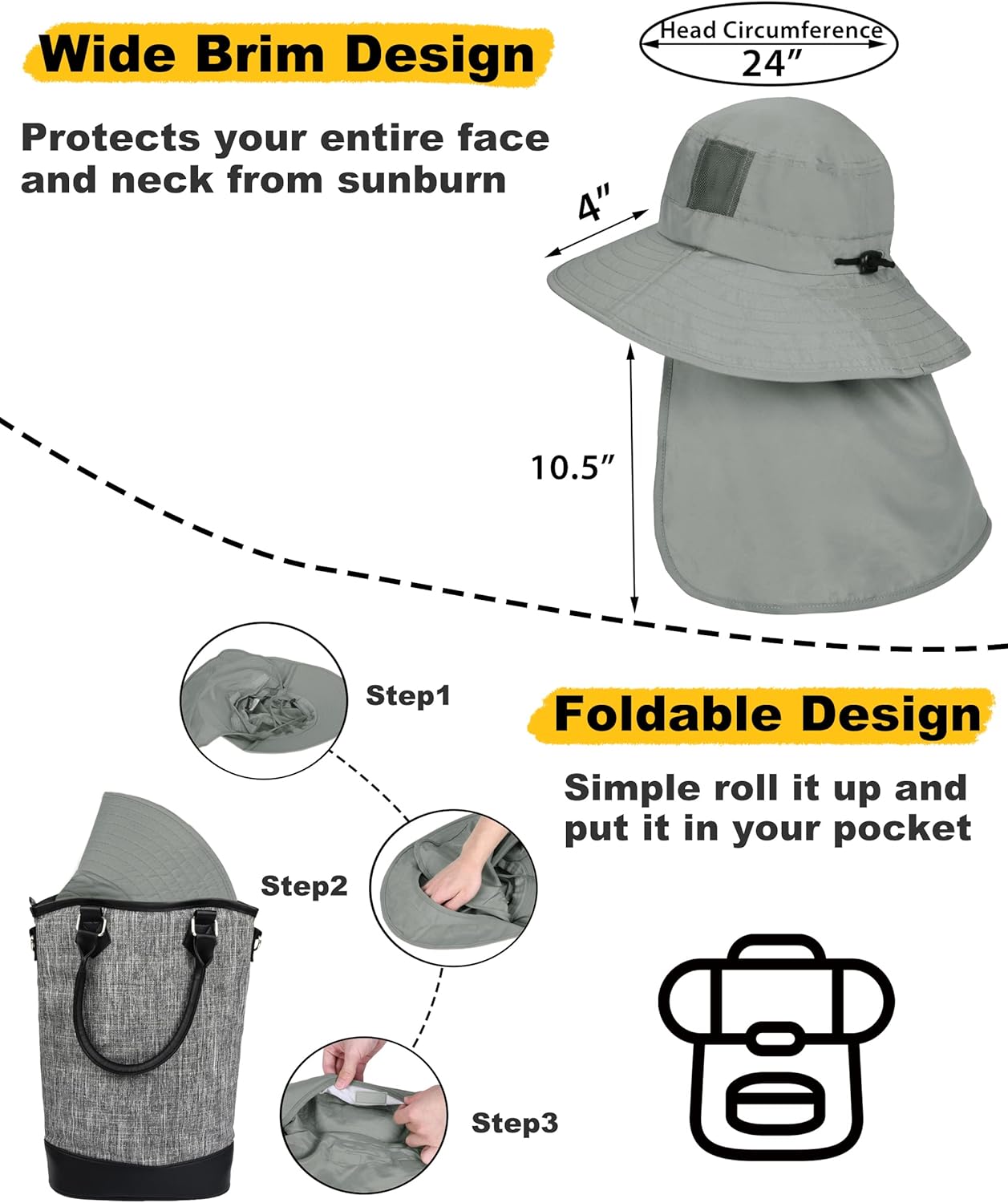 Thumbnail 4 de Kato Tirrinia Outdoor Sonnenhut mit Kinnband – faltbarer Bucket Hut mit Nackenschutz UPF 50+