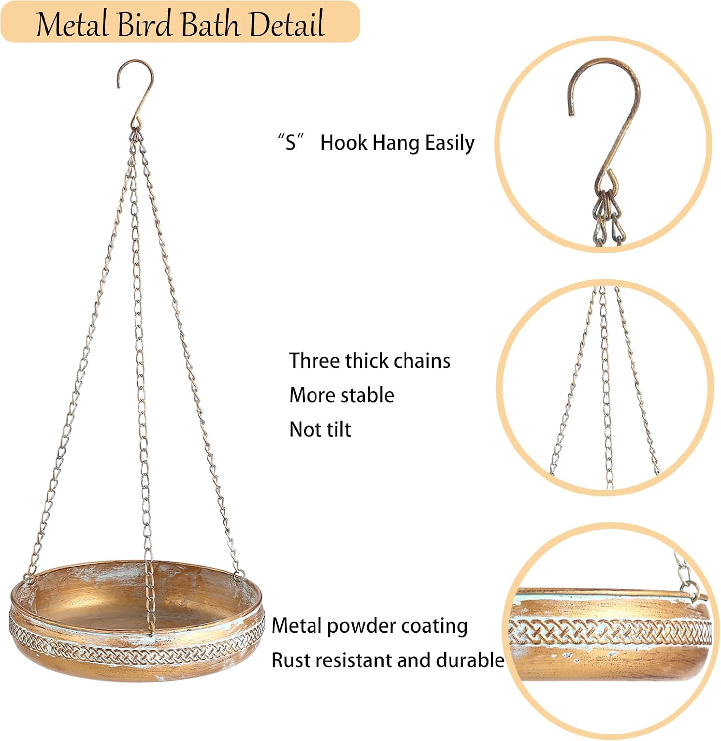 Detalle de Hanging Bird Bath, 10-Inch Iron