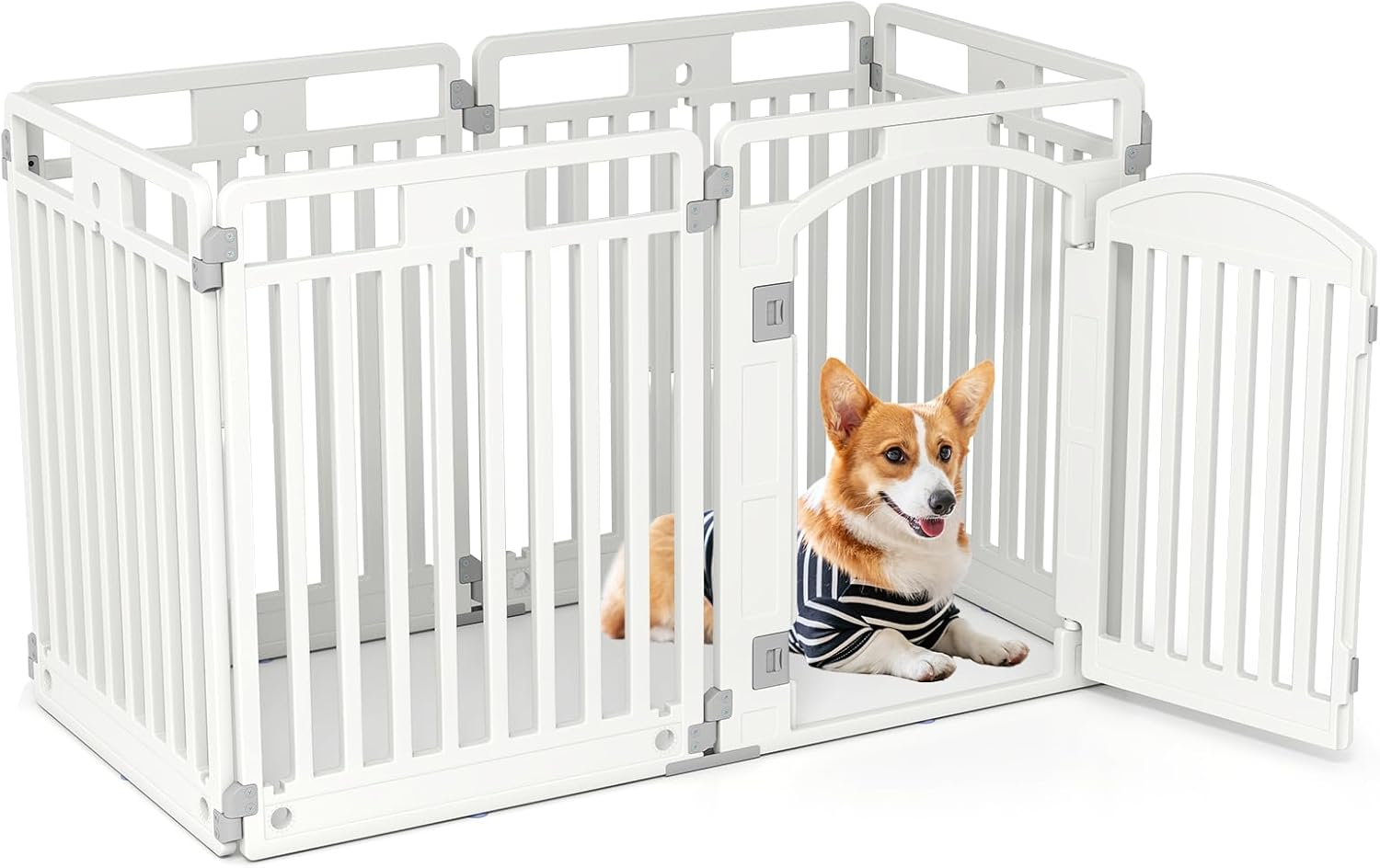 Parc pour chien GOPLUS en plastique pliable – 6 panneaux, 129 x 65 x 81 cm, porte verrouillable, intérieur/extérieur, blanc