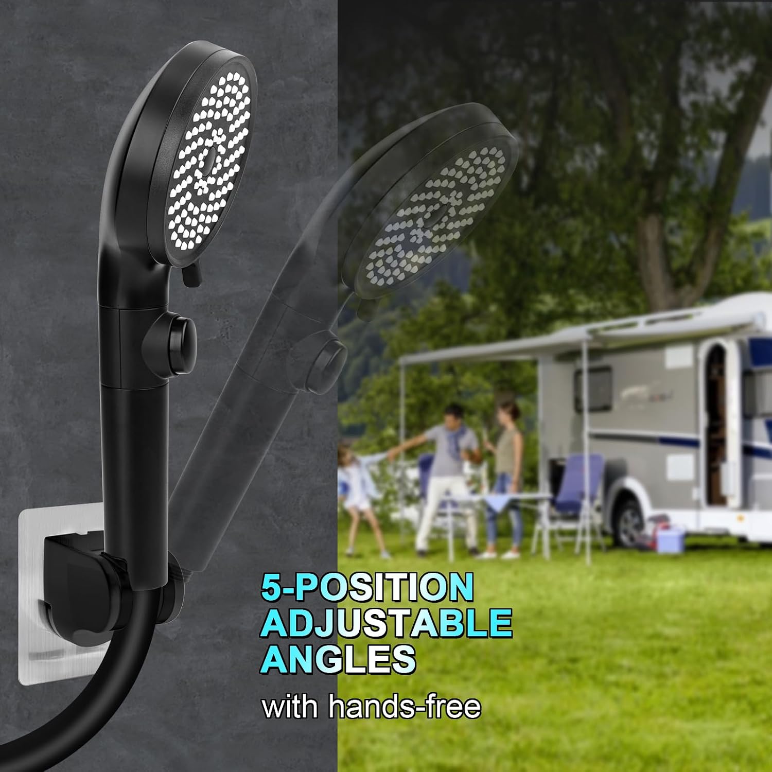 Detalle de FOCSPROD HS004 RV Handheld Shower Head, 5 Modes, 60-Inch Hose, Matte Black