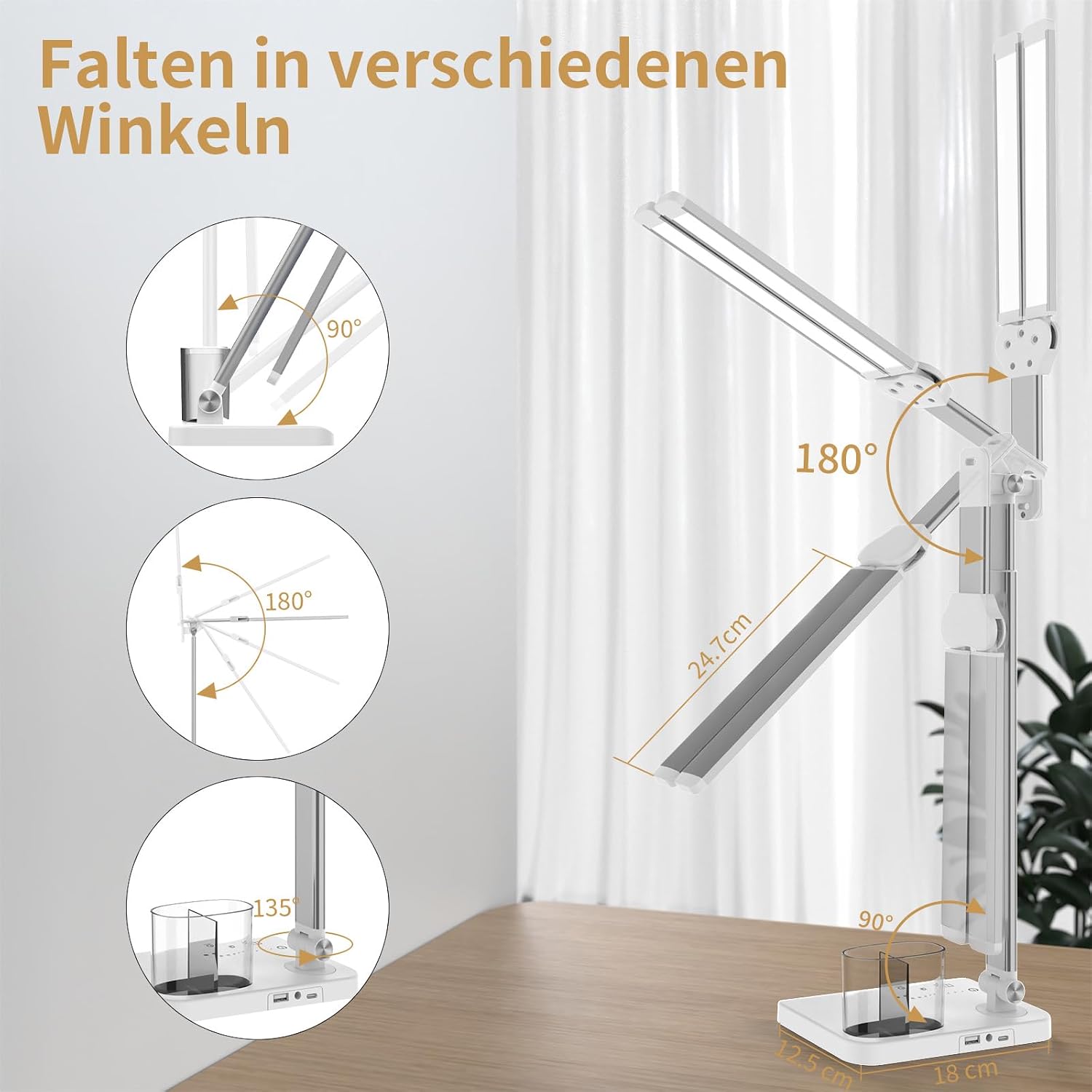 Thumbnail 5 de iVict Led-Schreibtischlampe Doppelkopf höhenverstellbar