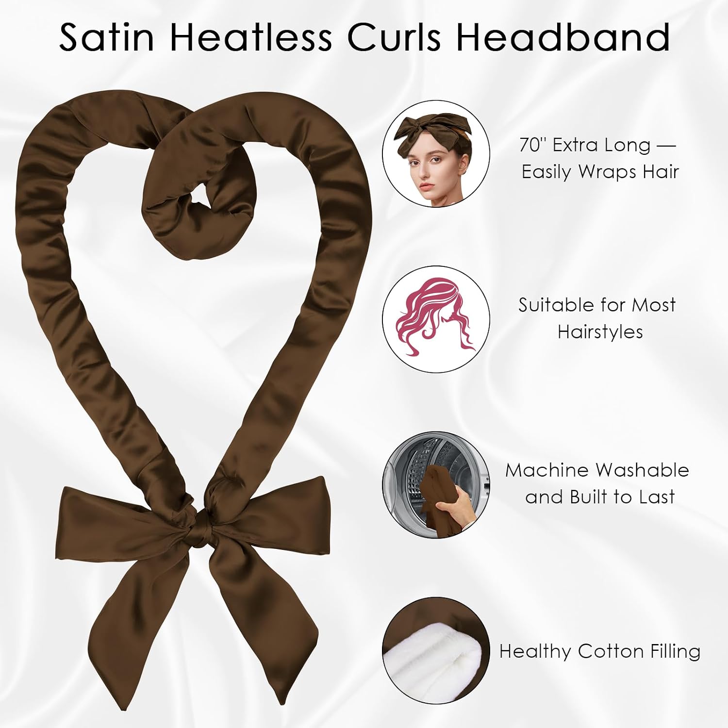 Detalle de weiwei Satin Heatless Overnight Curls – Lockenwickler ohne Hitze mit Satin, 70" (178 cm), 9-teilig