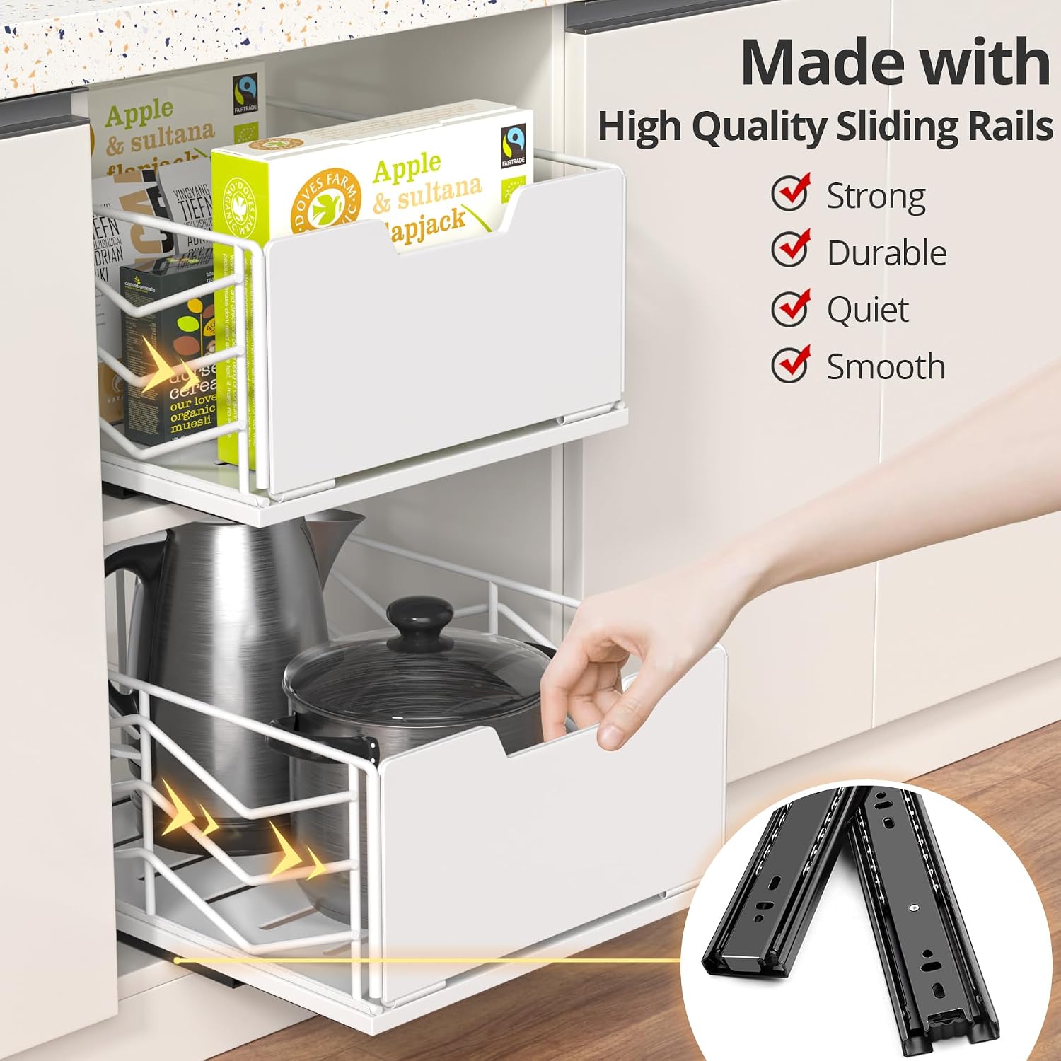 Detalle de ZOINLIY 2-Pack Pull-Out Cabinet Organizer, White Metal Pantry Drawer
