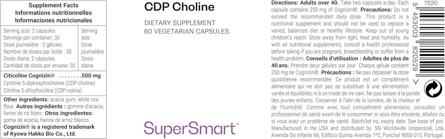Thumbnail 1 de SUPERSMART CDP Cholin (Cognizin®) – geschützte Cholin-Patent-Formel für bestmögliche Bioverfügbarkeit, vegan geeignet