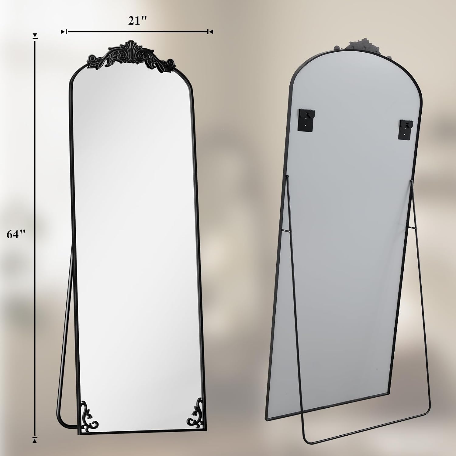Thumbnail 6 de HARRITPURE Vintage Arched Full-Length Mirror, 64" x 21", Black Aluminum Frame