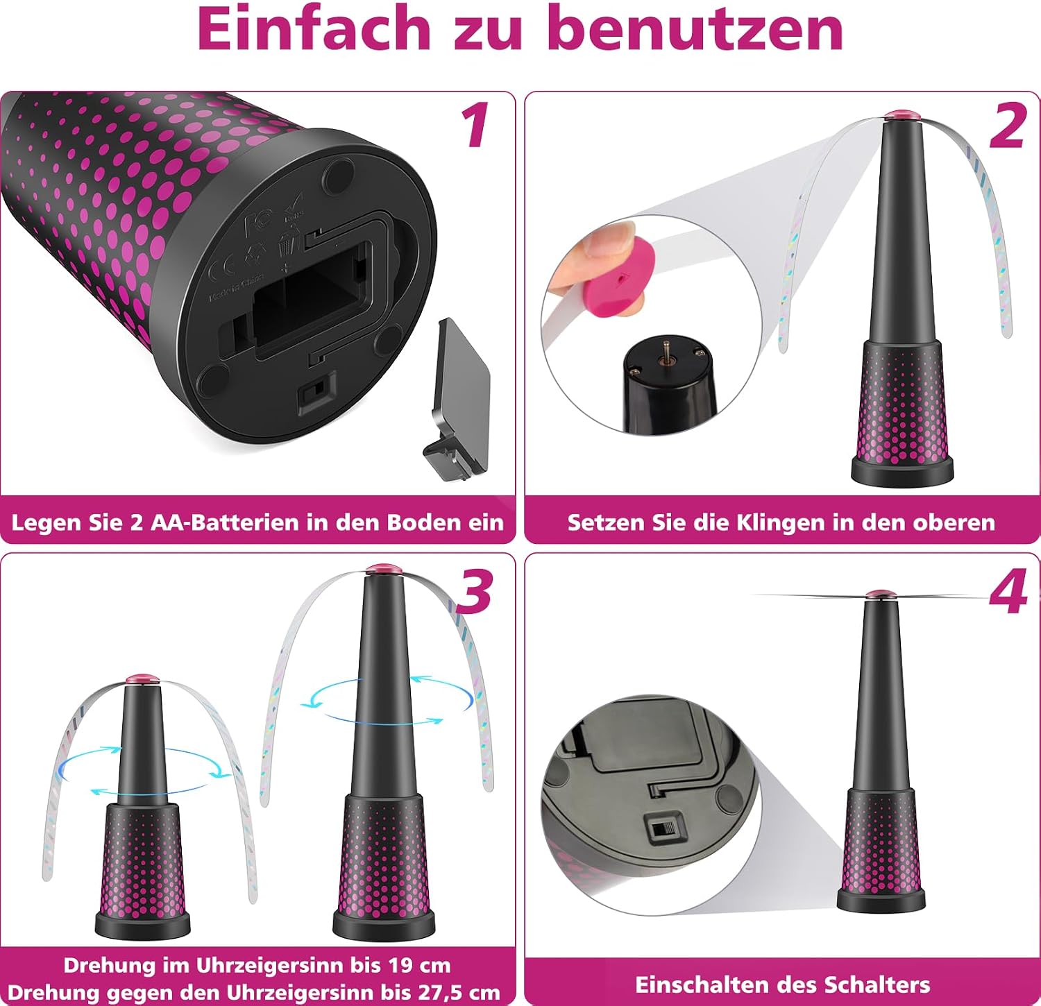Thumbnail 6 de Hiloshine 4 Stück Fliegenwedler – Einziehbar, Aufhängbar, Tragbar und leiser Fliegenventilator