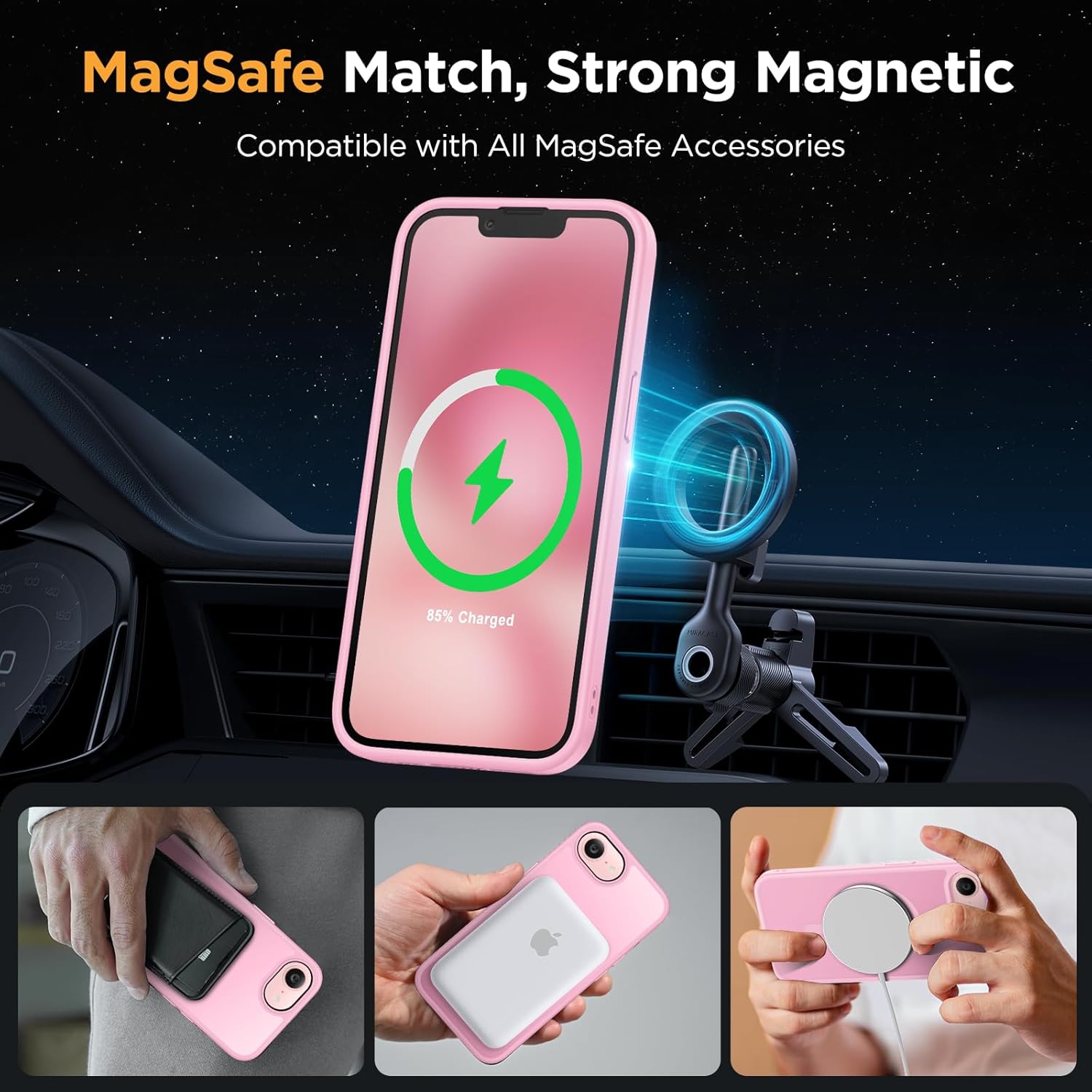 Thumbnail 2 de Miracase for iPhone 17e & 16e Case with MagSafe, 2x Screen Protectors – Military-Grade Shield in Soft Pink