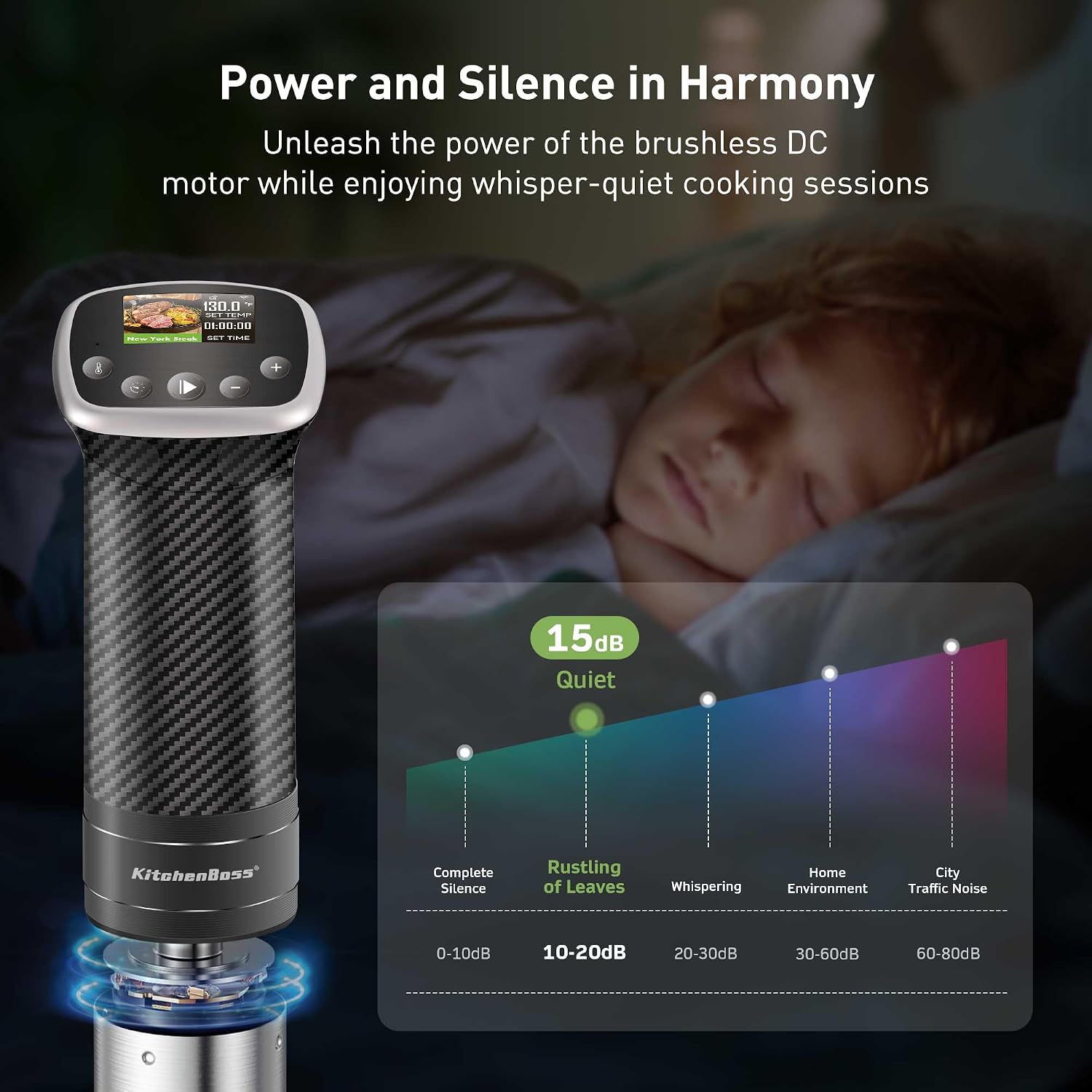 Detalle 2 de KitchenBoss G322PT 1100W Sous Vide Cooker with Wi-Fi, LCD and Brushless Motor