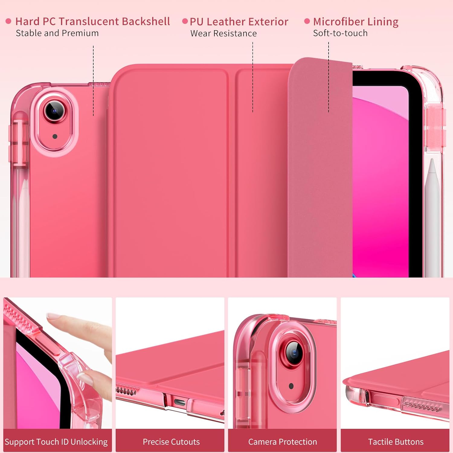 Thumbnail 2 de MoKo Trifold Case for iPad A16 (11th Gen) & iPad 10th Gen (10.9in) with Pencil Holder, Watermelon Pink