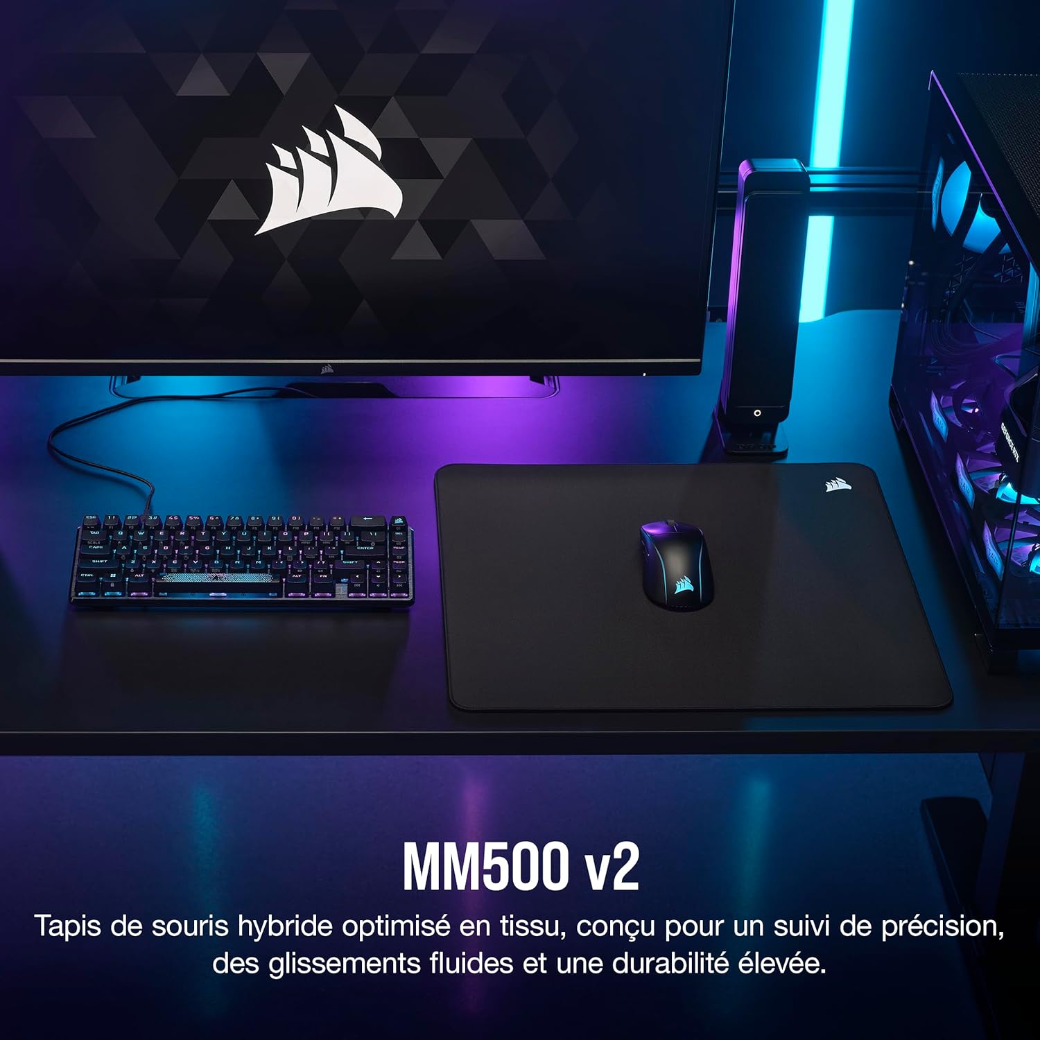 Thumbnail 1 de Tapis de souris Corsair MM500 v2 en tissu hybride grand format 45 x 40 cm, noir