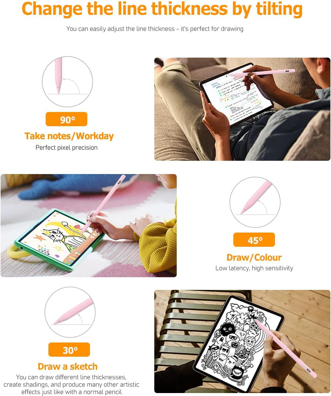 Detalle de MYSTILUCK Rosa Stift für iPad (2018–2025) – Schnellladeleistung, Palm Rejection & Neigungssensor
