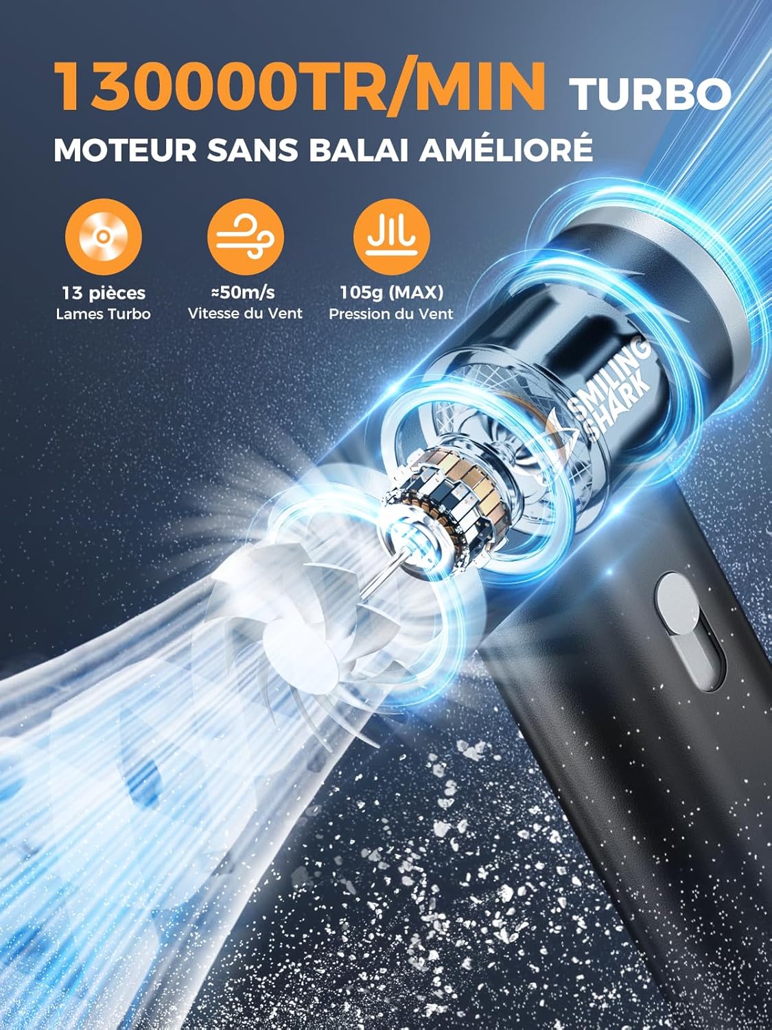 Thumbnail 1 de Souffleur d’air comprimé Smiling Shark J-01 (alliage d’aluminium) sans fil pour dépoussiérer PC, voiture et camping