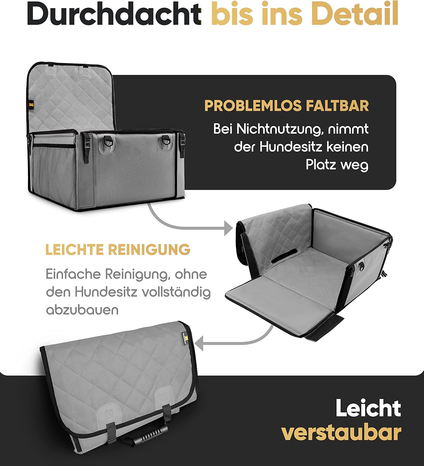 Thumbnail 6 de HELDENWERK Extra Stabiler Hunde Autositz mit verstärkten Wänden – 5 Gurte, wasserdicht, grau (Standardgröße)