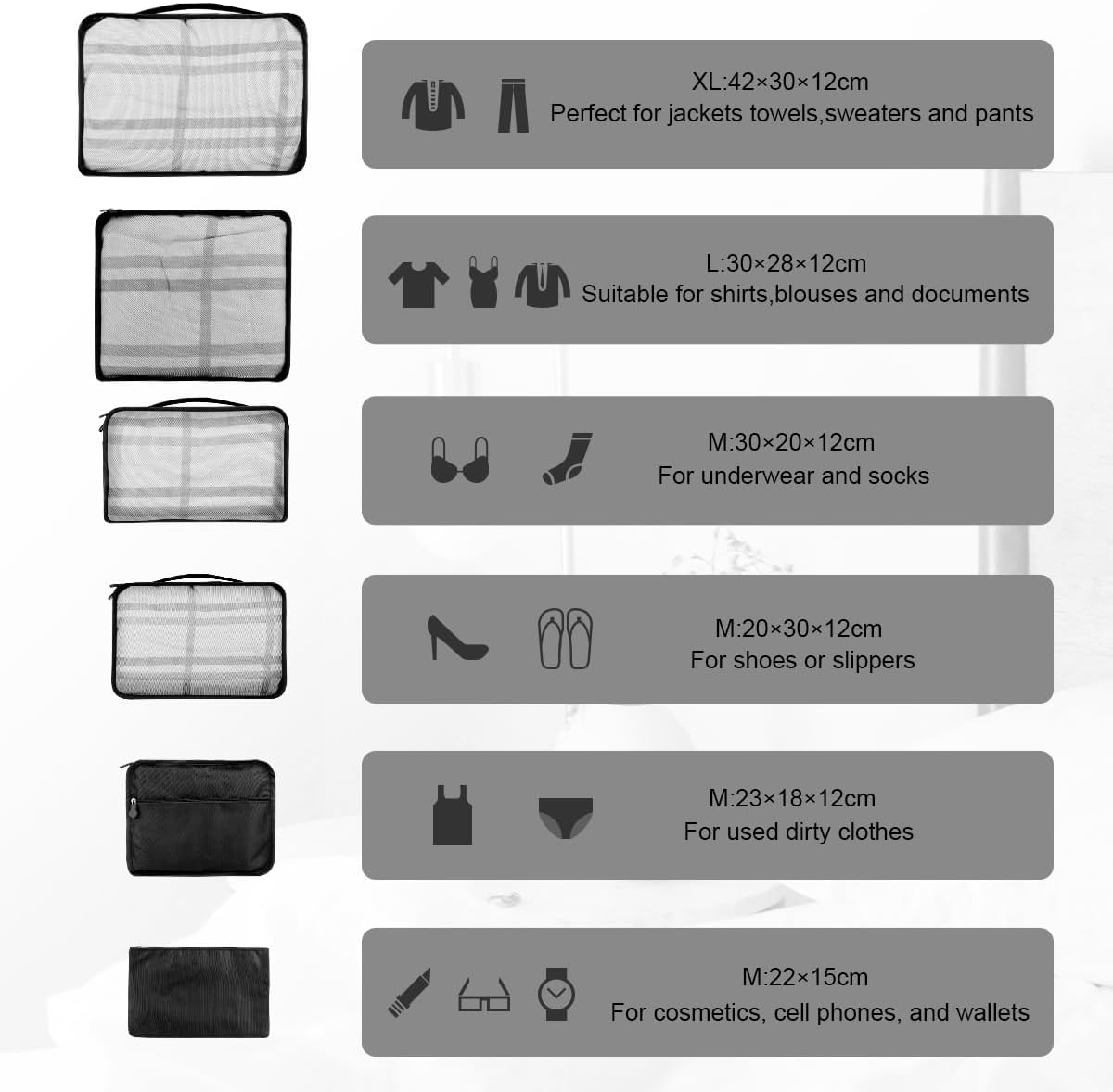 Thumbnail 3 de Travel Packing Cubes 10-size packing cubes