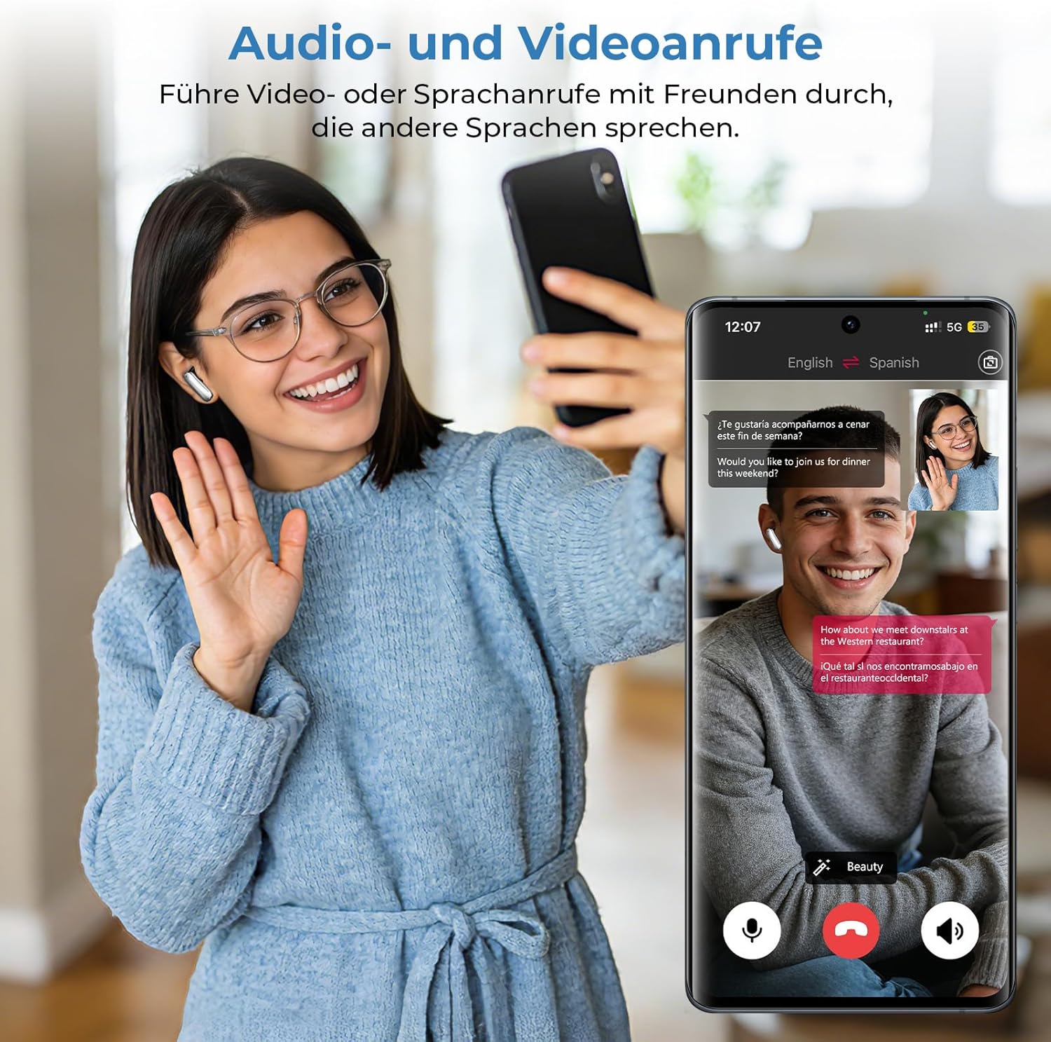 Detalle de Neu 2026 KI Übersetzungskopfhörer – 3-in-1 Echtzeit Übersetzer, HiFi-Sound und LCD-Touchscreen