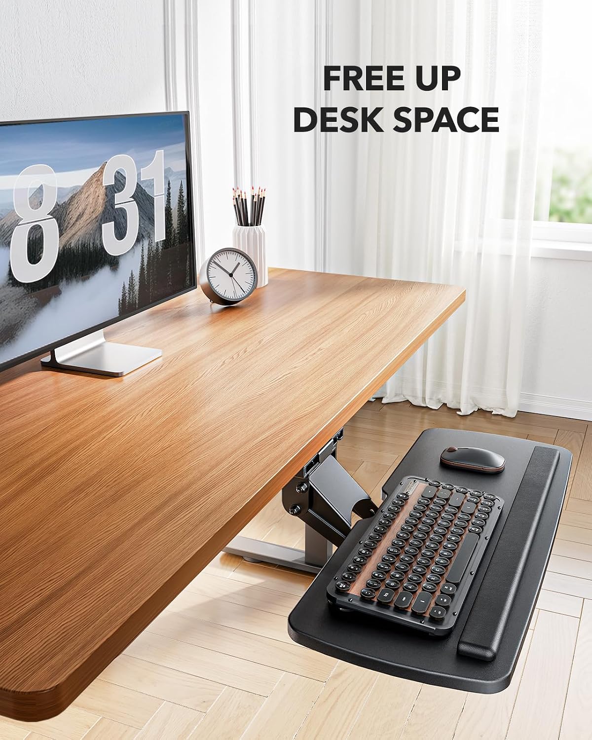 Thumbnail 6 de HUANUO HN-J Under-Desk Keyboard Tray, Swivel, Height-Adjustable, with Wrist Rest