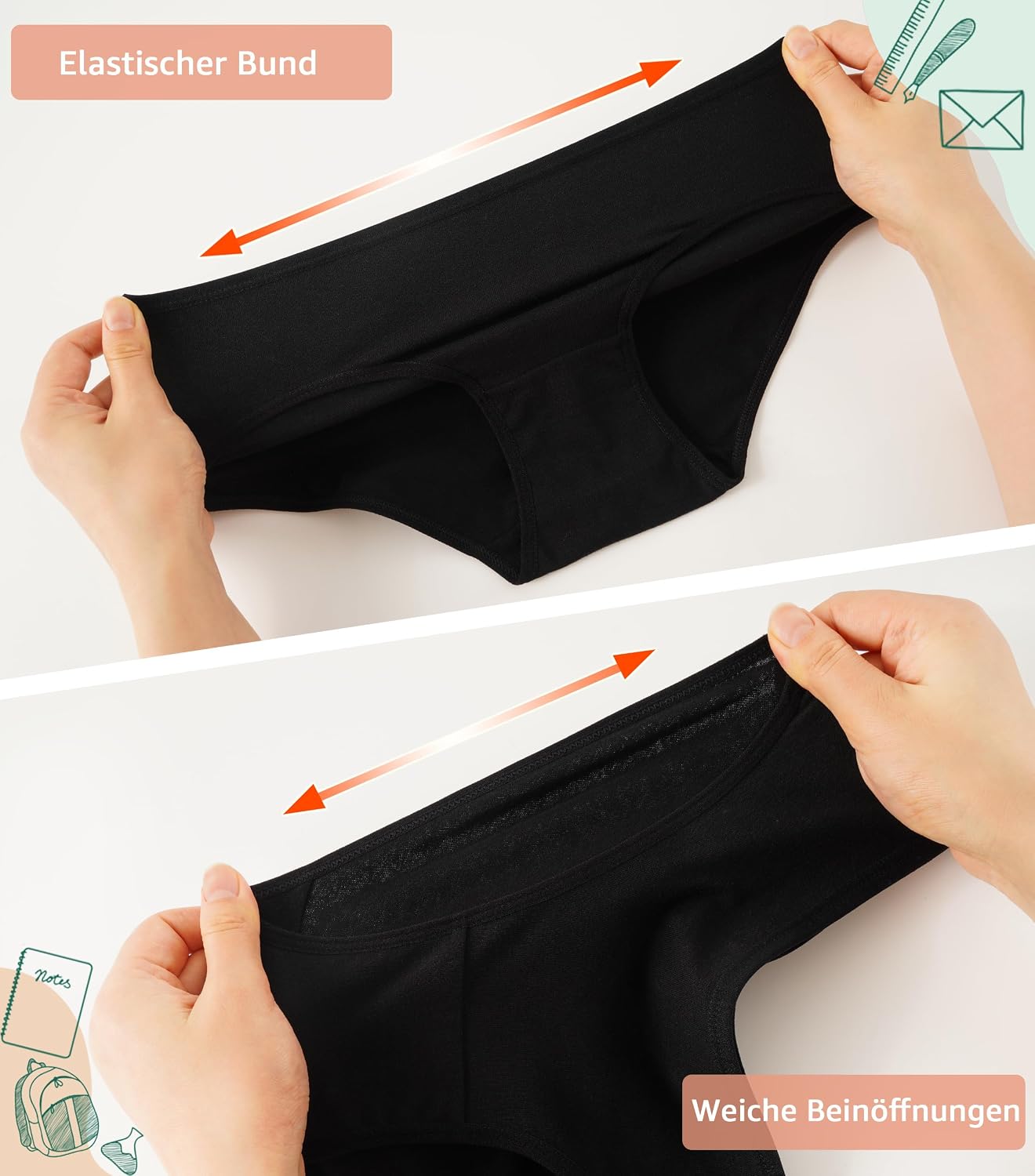 Detalle 2 de INNERSY Mädchen-Unterhosen aus Baumwolle (6er Pack) – bequeme Slips für 8–16 Jahre