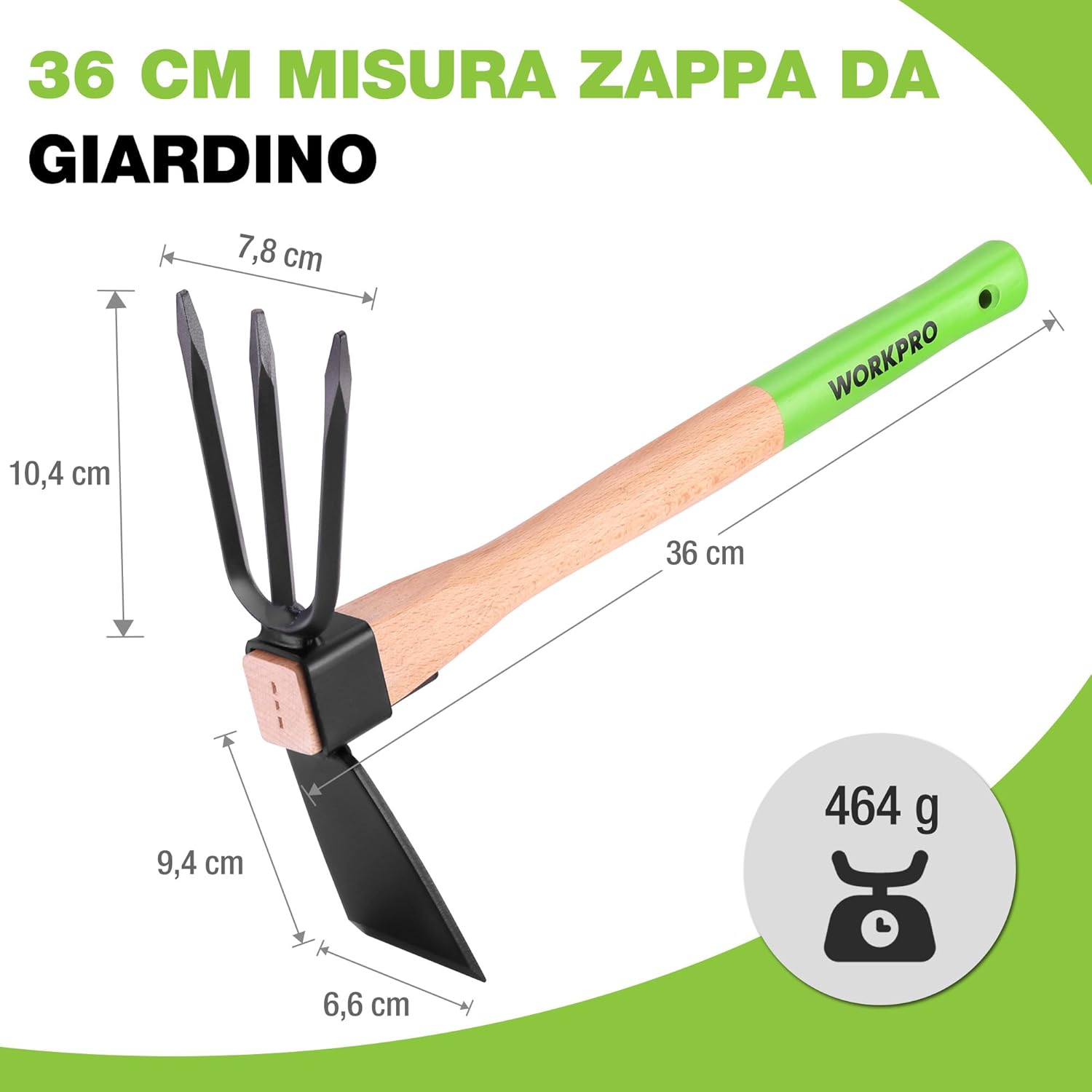 Thumbnail 1 de WORKPRO Zappa e Coltivatore 2-in-1 con manico in legno da 36 cm