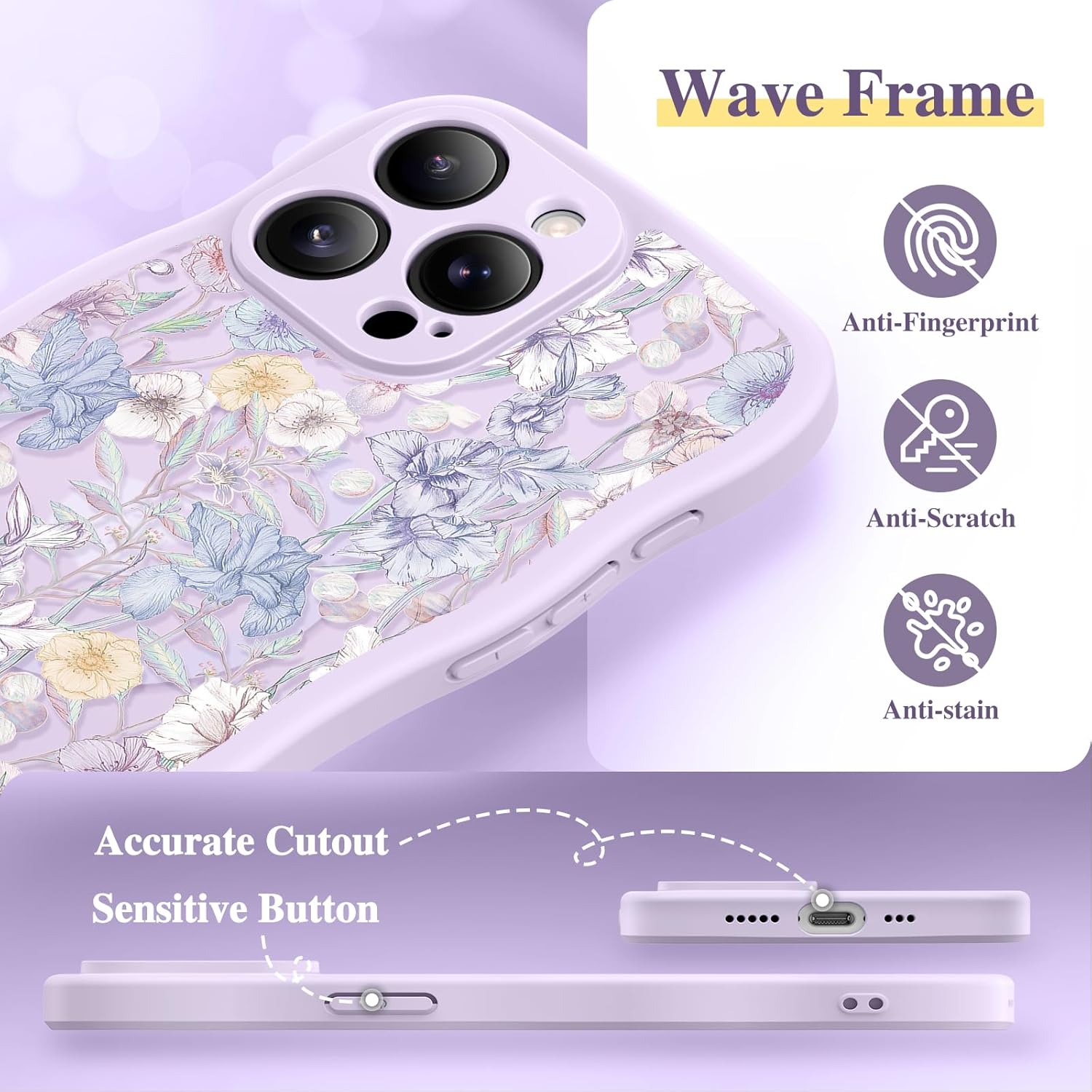 Thumbnail 4 de GVIEWIN iPhone 15 Pro Case with MagSafe — Curly Wave Edge, Floral Translucent, Full Camera Protection