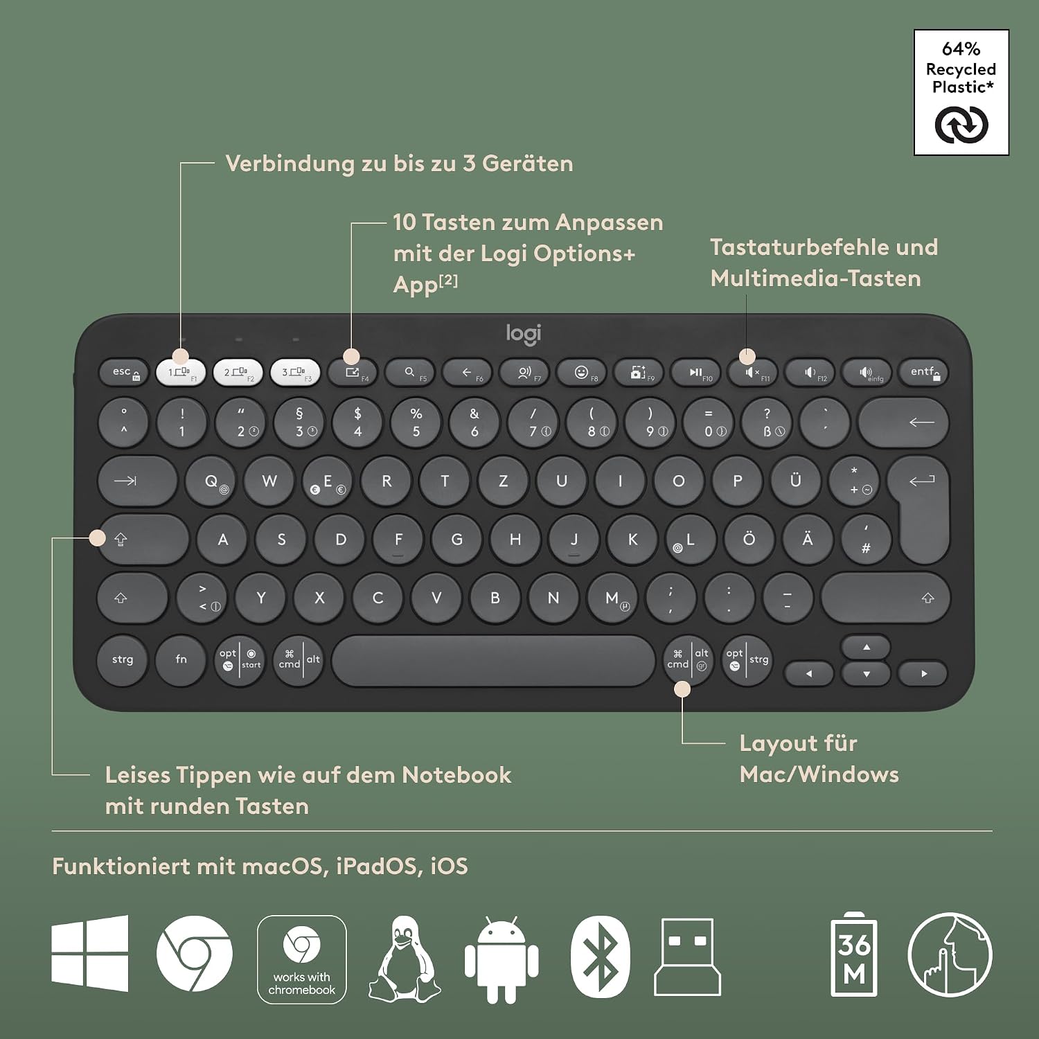 Thumbnail 6 de Logitech Pebble 2 Combo: Kabellose Tastatur und Maus im schlanken, leisen Setup