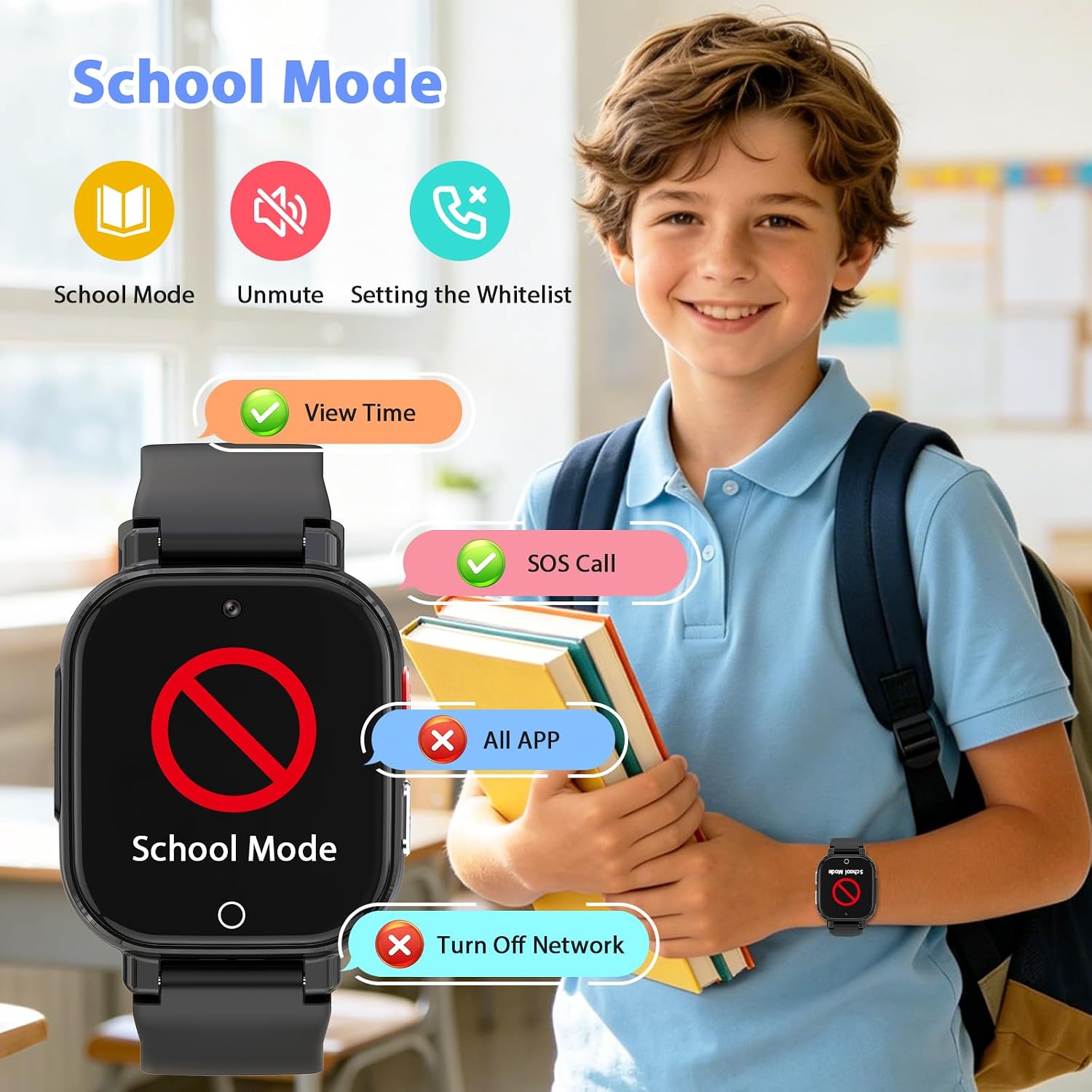 Detalle de Smartwatch Bambini 4G con Videochiamata, GPS e SOS — ISO 4G con IP68, Modalità Classe e Funzioni per 4–12 Anni