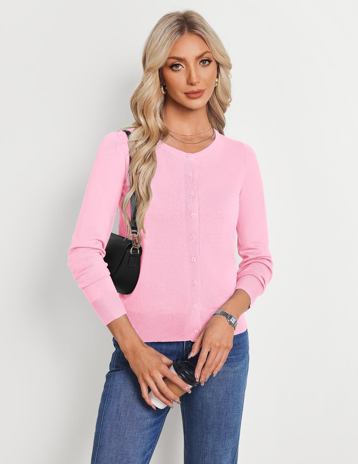 Detalle de GRACE KARIN Women's Lightweight Button-Down Knit Cardigan, Long Sleeve
