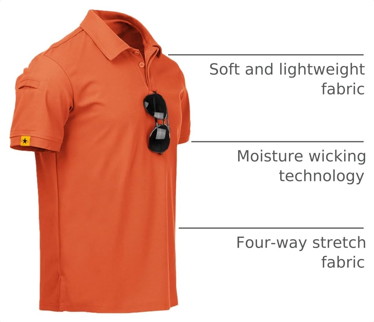 Detalle de ZITY Men's Polo Shirt with Ring Buckle & Sleeve Pocket – Breathable, Flexible Golf & Casual Polo