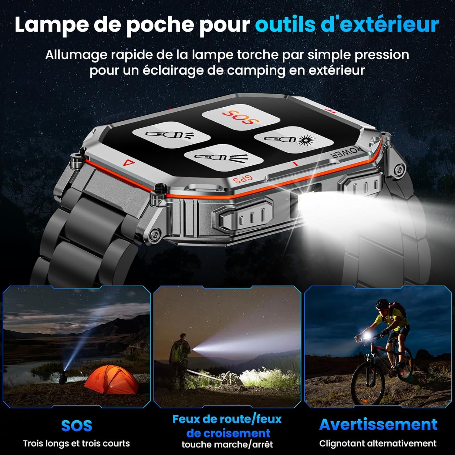 Detalle de Mingdaln Montre Intelligente Militaire en Acier – GPS, Boussole et Assistant Vocal GPT (Noir, 2,01")