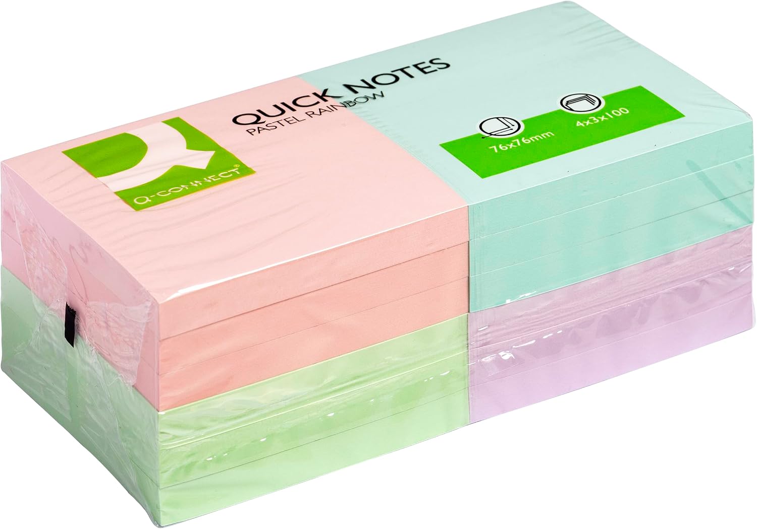 Q-Connect KF10509 Haftnotizen Quick Notes Pastellfarben 75 × 75 mm – 12 x 100 Blatt