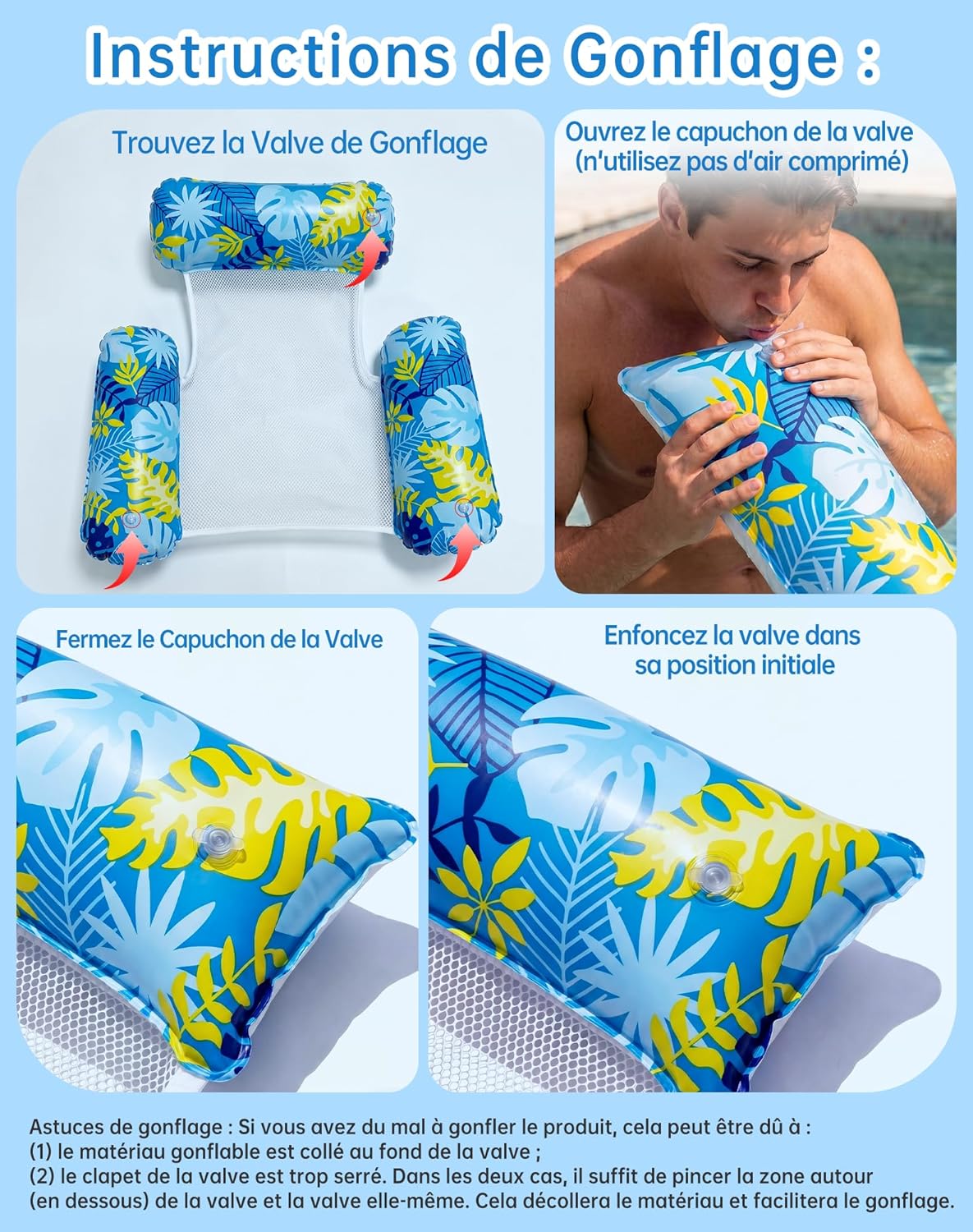 Thumbnail 4 de Wincany Bouée Piscine Gonflable 4-en-1 – Matelas épais 21 mm pour adulte