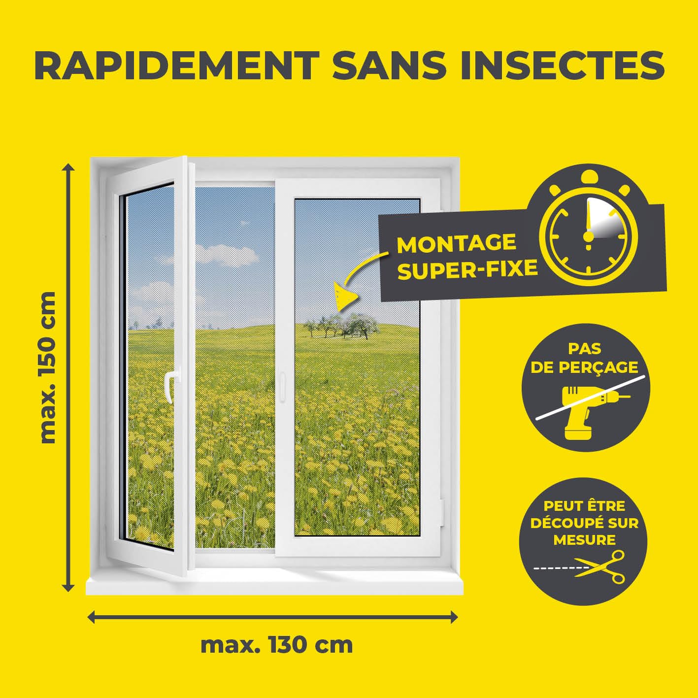 Detalle 2 de EASYmaxx moustiquaire de fenêtre avec Magic Click, découpable jusqu’à 150×130 cm (2 pièces) : montage sans perçage