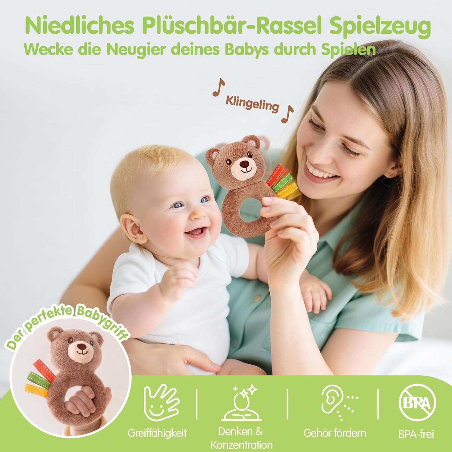 Detalle de Hahaland 9-teiliges Baby Geschenkset – Waldmotiv, Wickeltuch, Rasseln und Meilensteinkarten