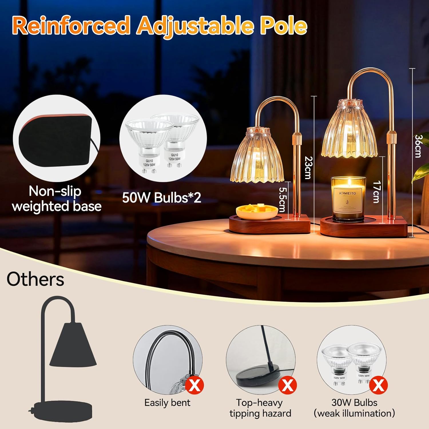 Thumbnail 5 de Lampe Chauffe Bougie avec Minuterie et Variateur - Hauteur Réglable, 2 Ampoules 50W, sans Flamme