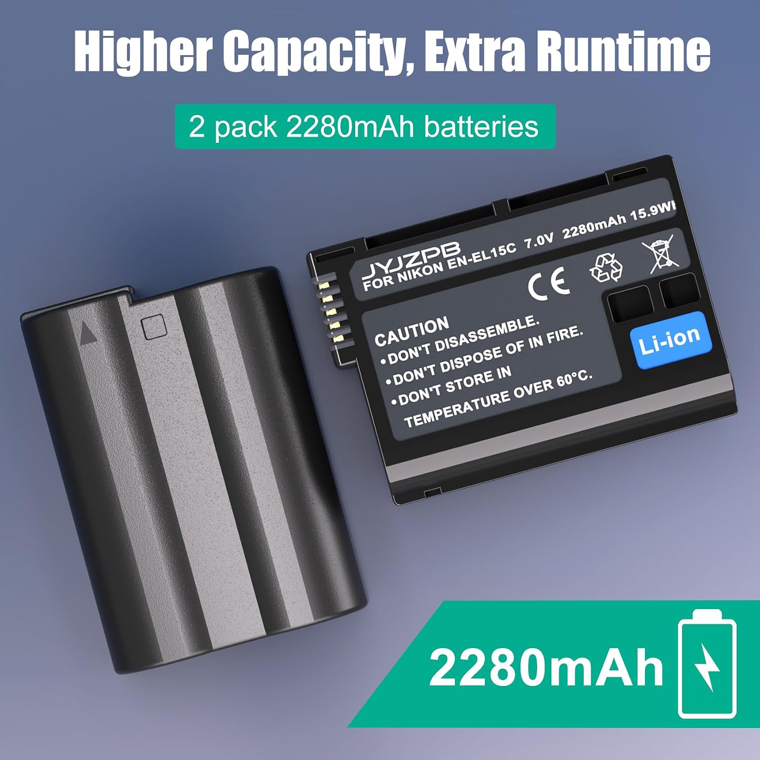 Detalle 2 de JYJZPB EN-EL15C Battery & Dual Charger Case (2-pack, 2280mAh) for Nikon Z & D cameras