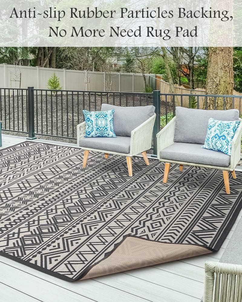 Detalle de MontVoo Weave Textured Boho Outdoor Rug, 6' x 9' Flatweave with Rubber Backing