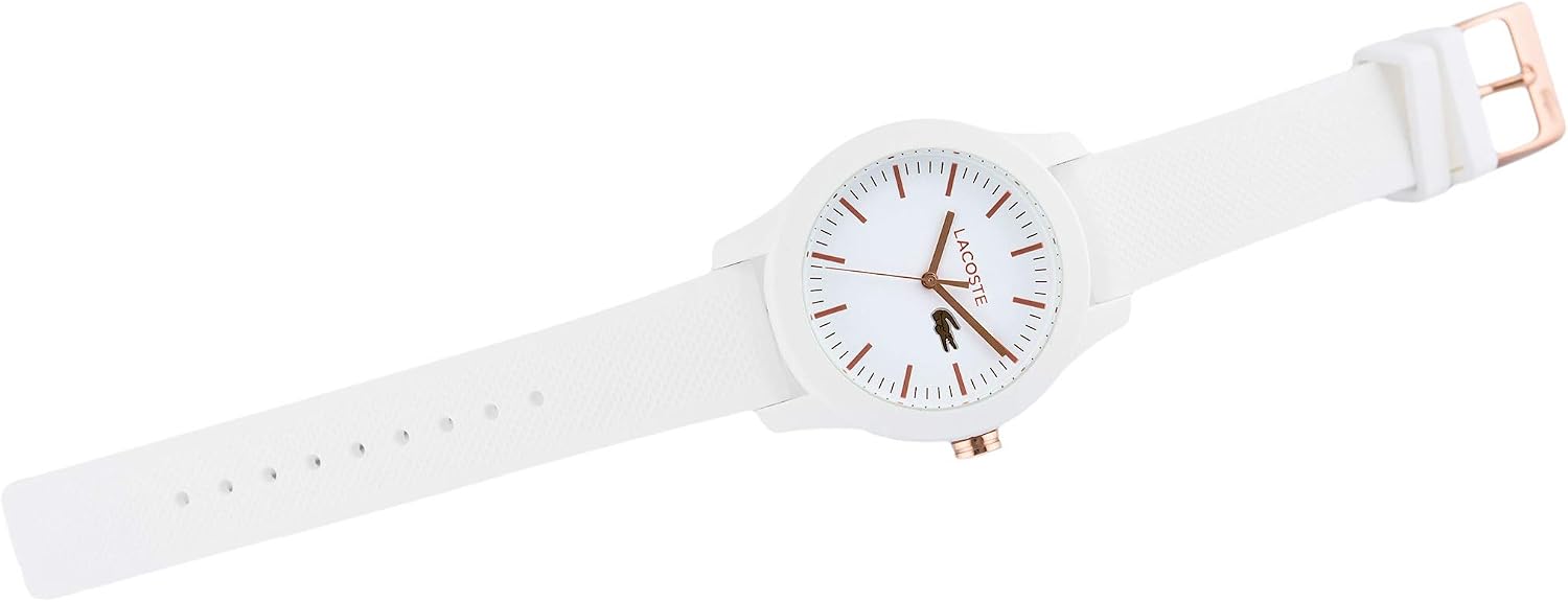 Detalle de Reloj Lacoste Analógico de Cuarzo para Mujer – Colección LACOSTE.12.12, Correa Blanca de Silicona, 38 mm