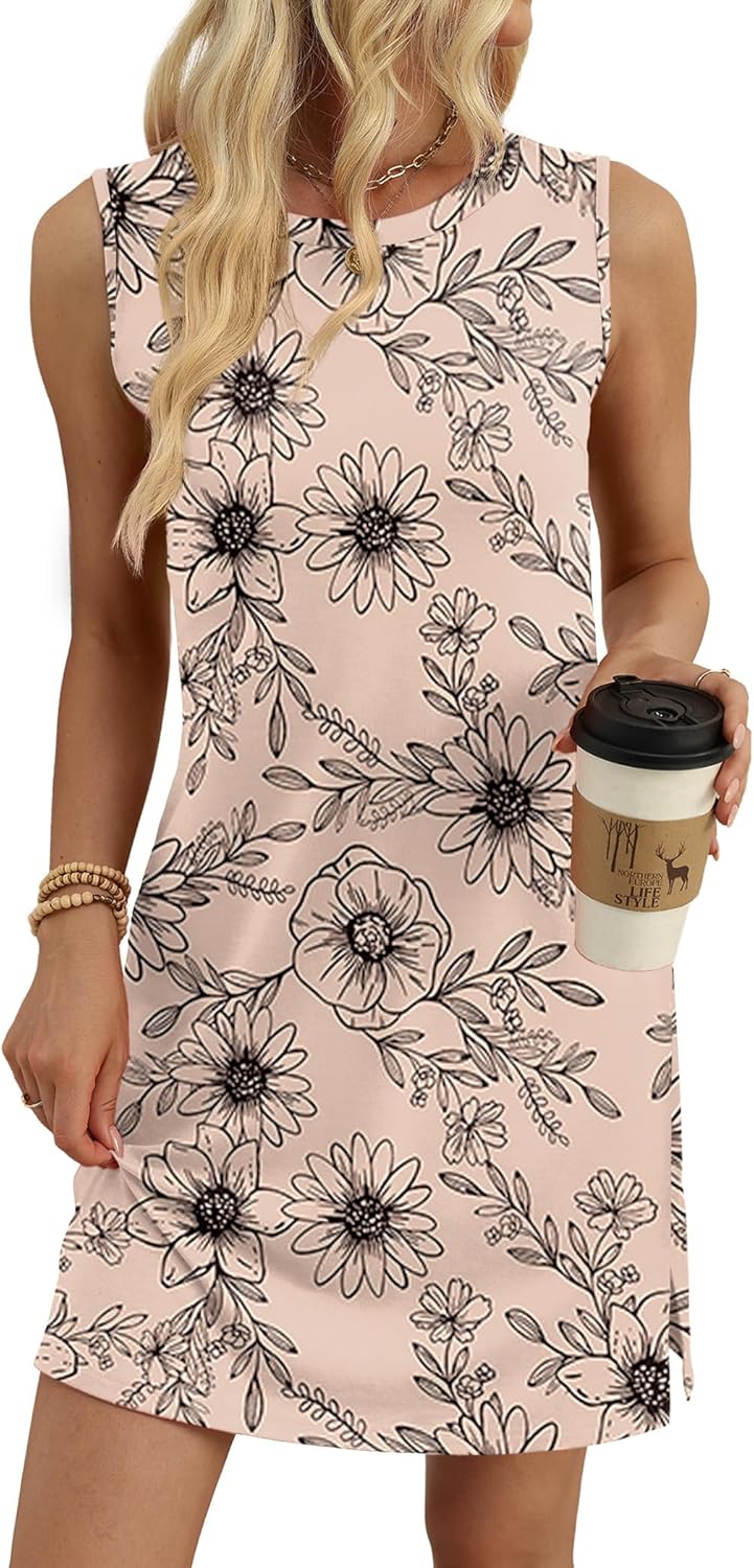 Detalle de WIHOLL Women’s Casual Tank Dress (Crewneck, Sleeveless) — Polyester/Spandex Boho-Style
