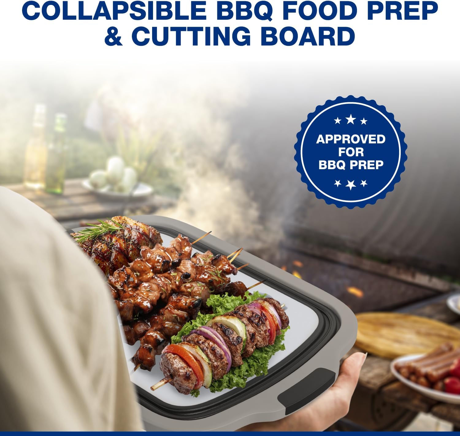Detalle 2 de 2-Pack XL Collapsible BBQ Prep Tub with Built-In Cutting Board, Lid & Strainer: Marinate, Drain & Prep